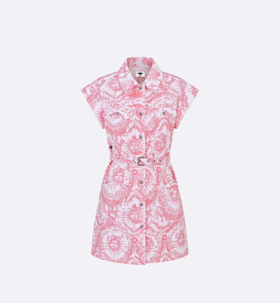 Dioriviera Short Shirt Dress White And Candy Pink Cotton Denim With Toile De Jouy Soleil Motif