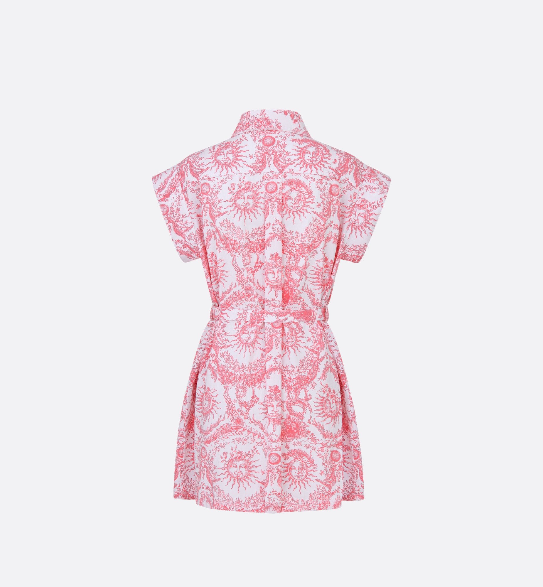 Dioriviera Short Shirt Dress White And Candy Pink Cotton Denim With Toile De Jouy Soleil Motif