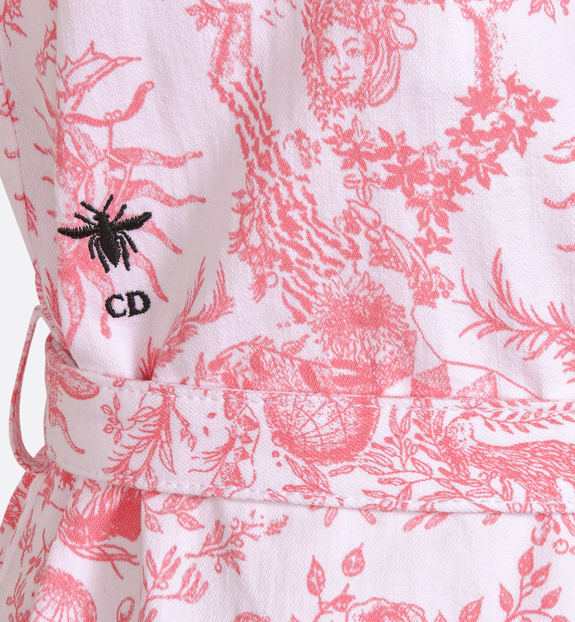 Dioriviera Short Shirt Dress White And Candy Pink Cotton Denim With Toile De Jouy Soleil Motif