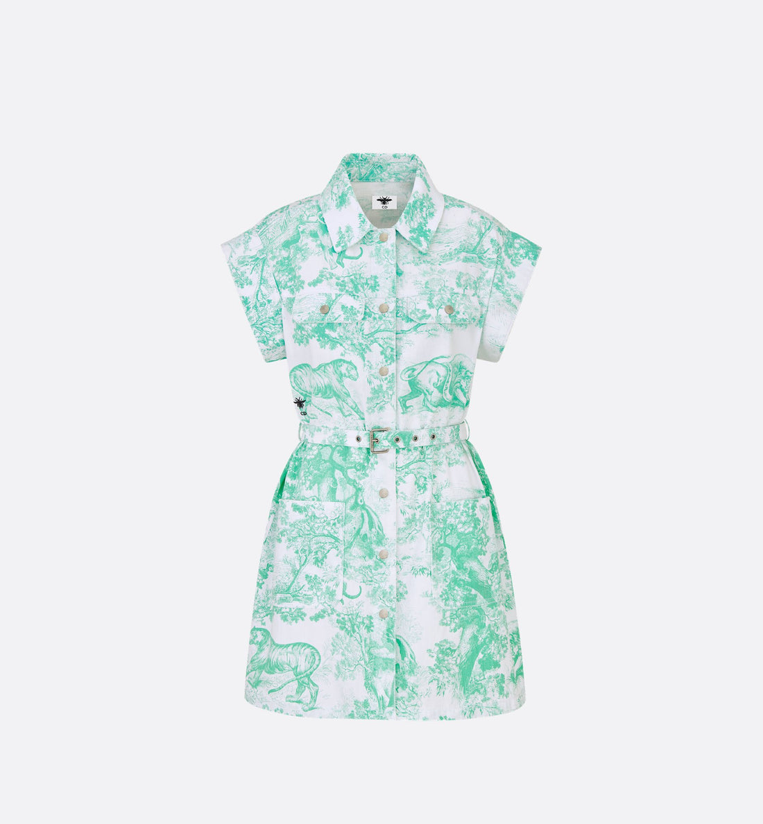 Dioriviera Short Shirtdress White And Aquamarina Cotton Denim With Toile De Jouy Sauvage Motif