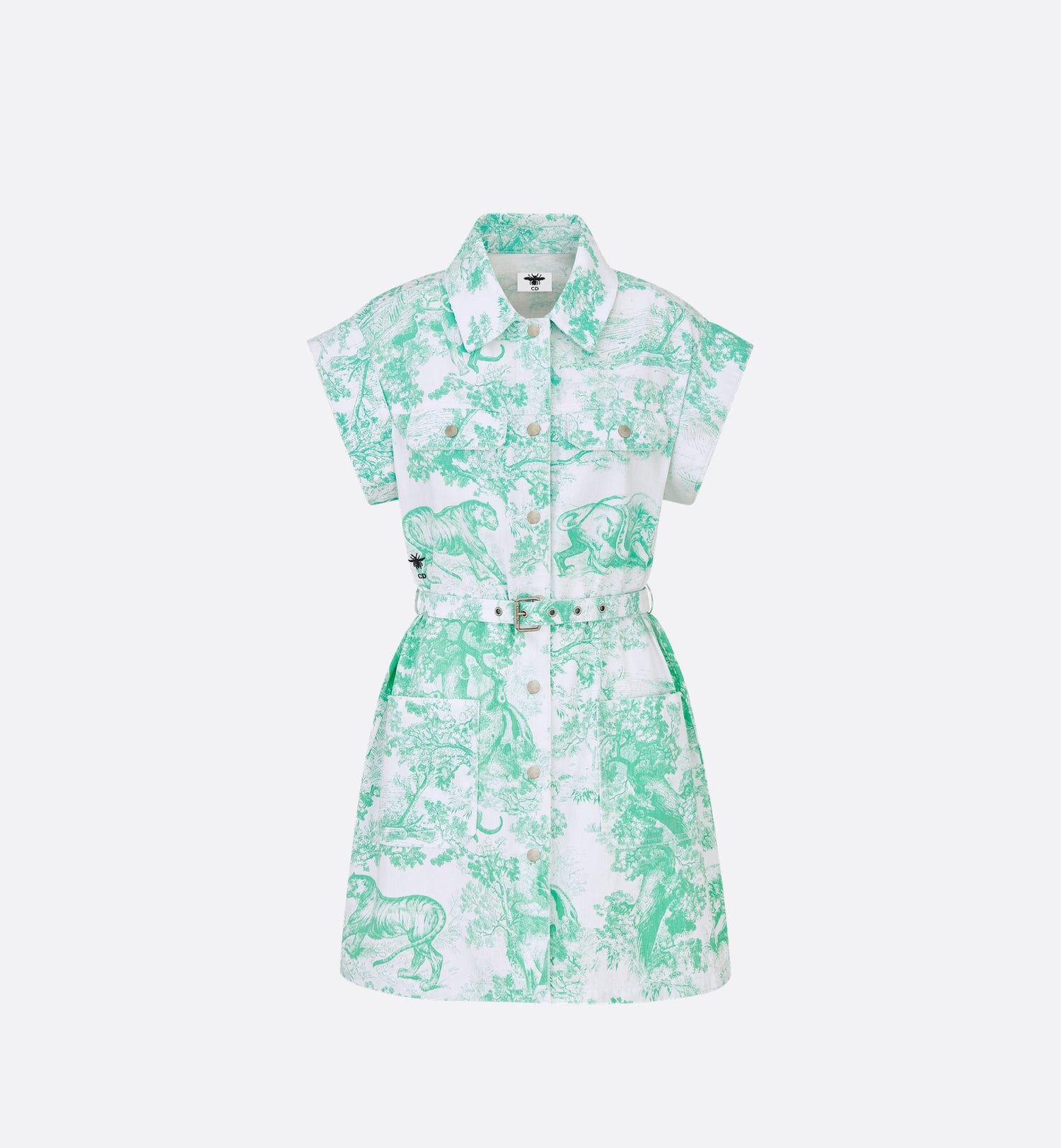 Dioriviera Short Shirtdress White And Aquamarina Cotton Denim With Toile De Jouy Sauvage Motif