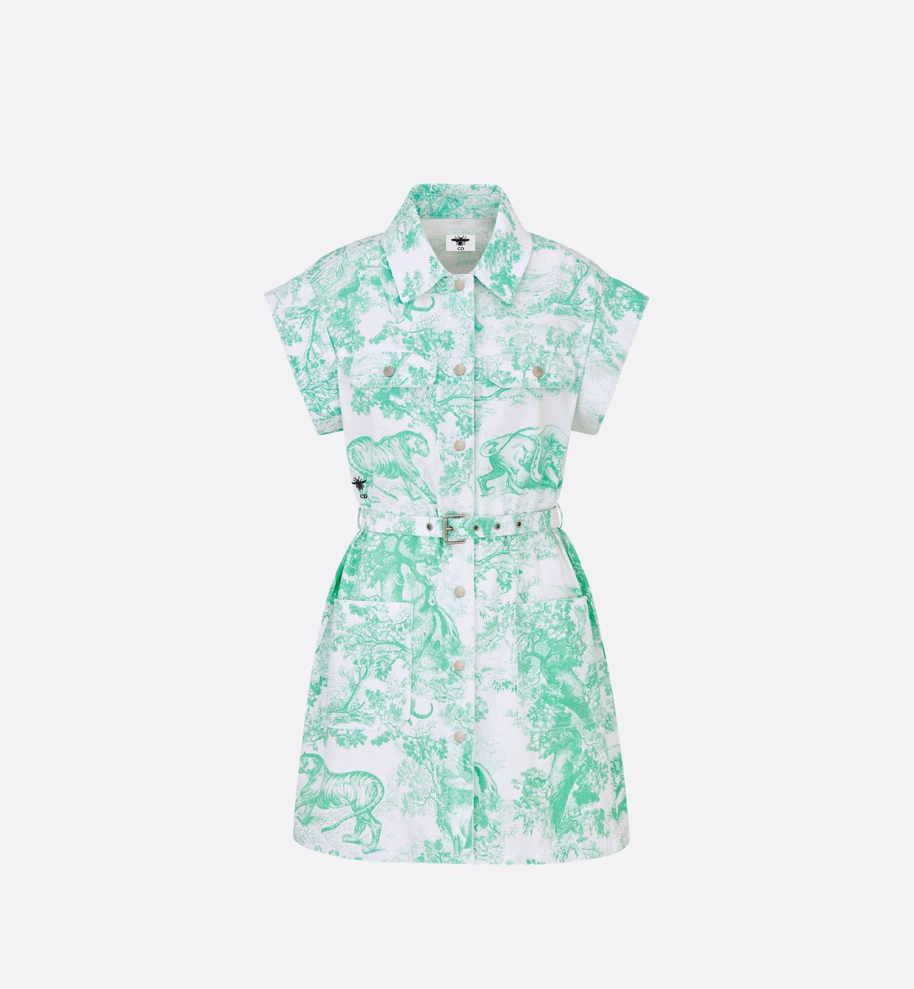 Dioriviera Short Shirtdress White And Aquamarina Cotton Denim With Toile De Jouy Sauvage Motif