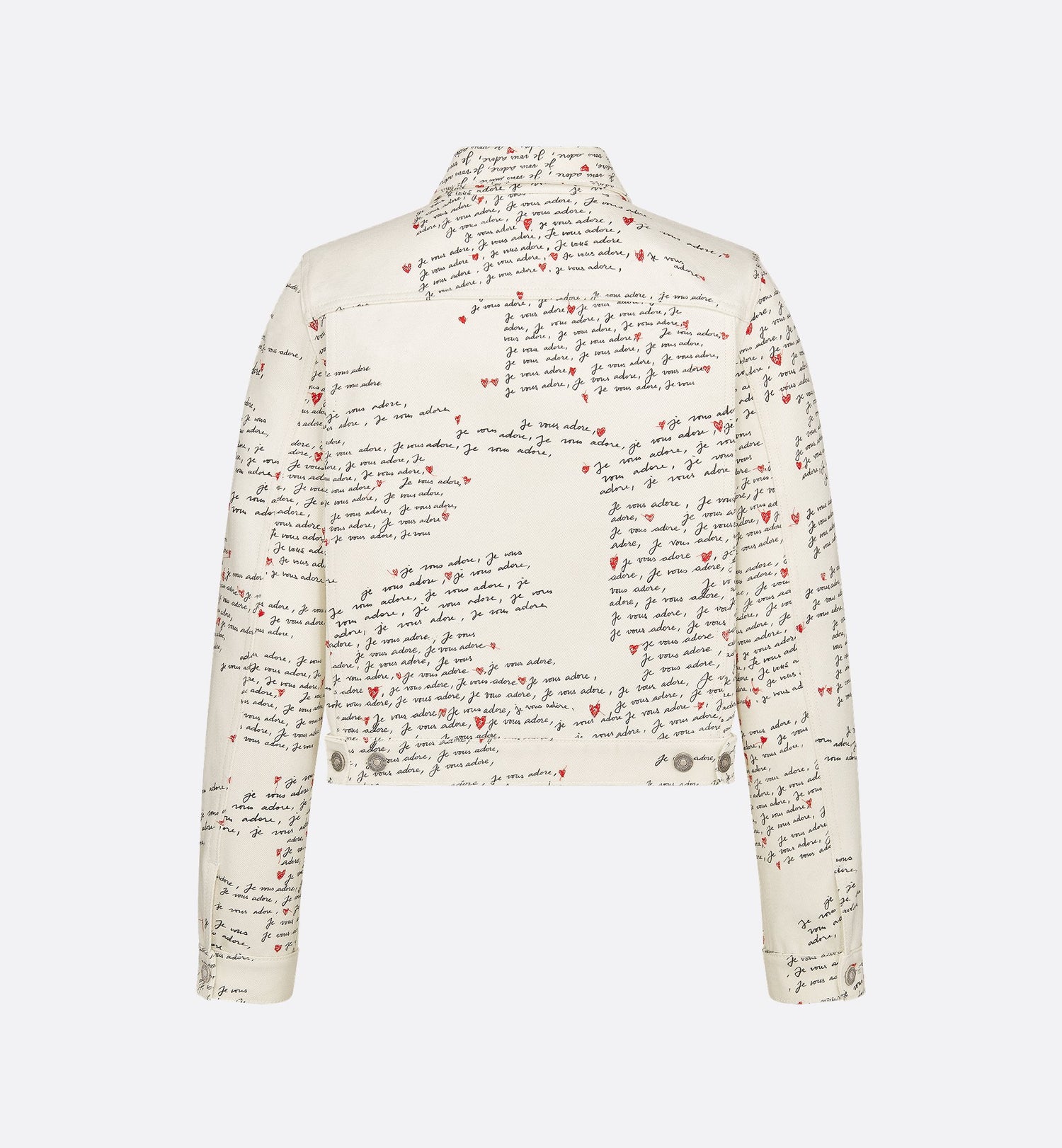 Dioramour Jacket White Cotton Denim With Black And Red Embroidered Je Vous Adore Motif