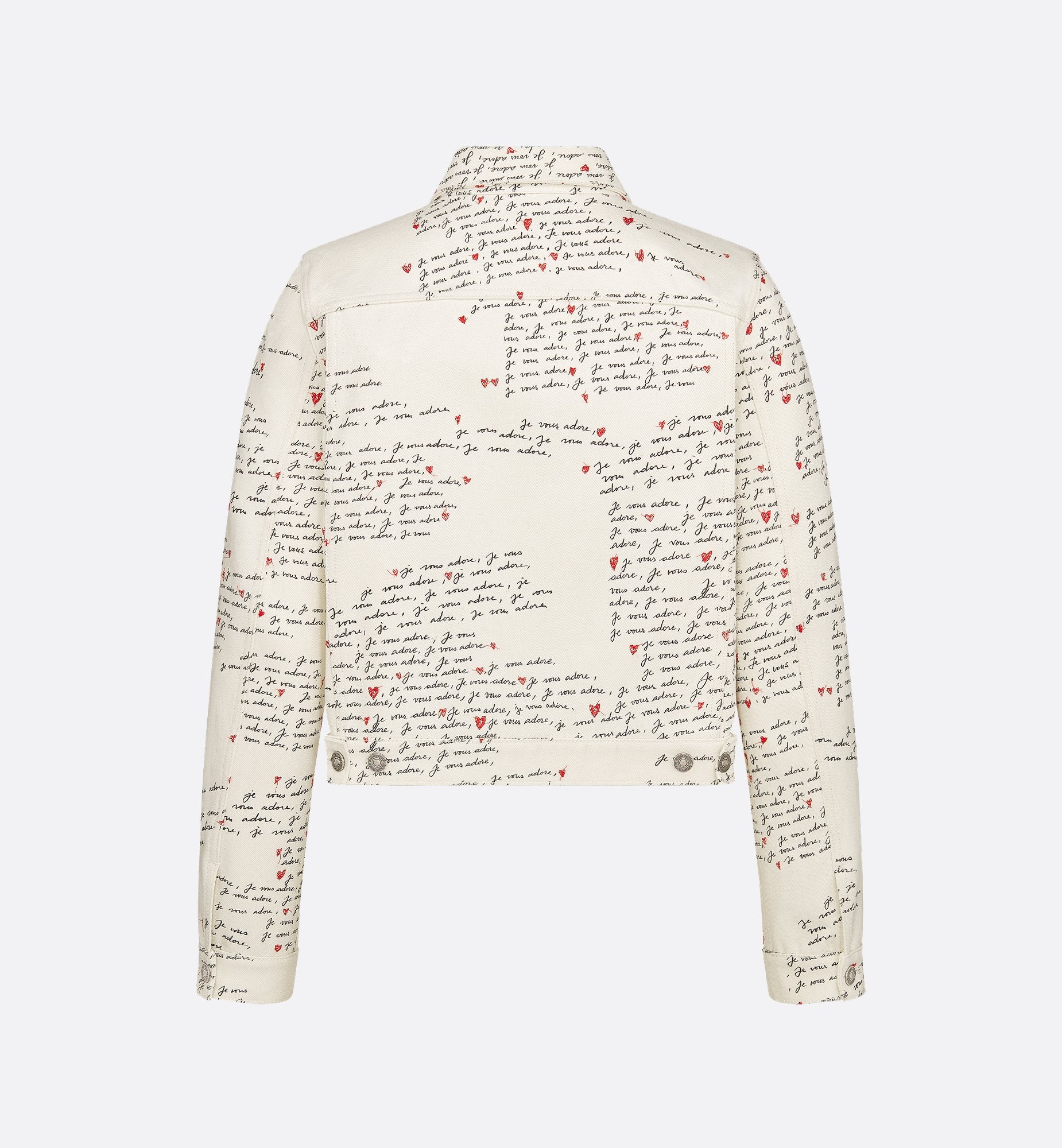 Dioramour Jacket White Cotton Denim With Black And Red Embroidered Je Vous Adore Motif