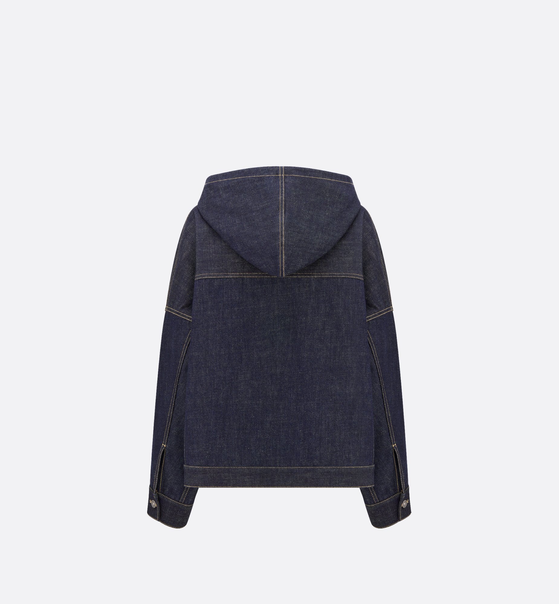 Oversized Hooded Jacket Blue Cotton Denim With Dior Oblique Interior