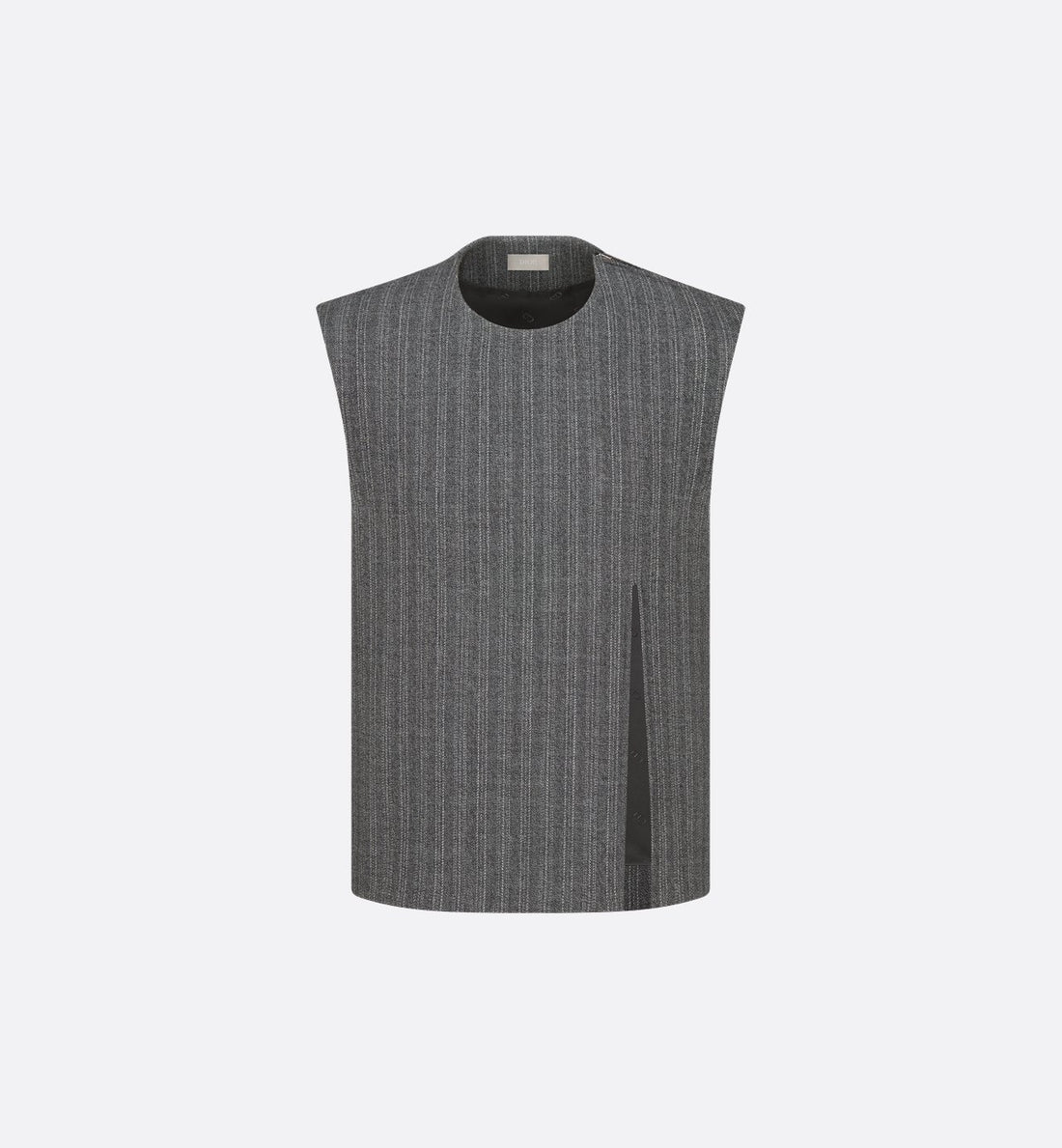 Sleeveless Top With Slit Gray Striped Virgin Wool Twill