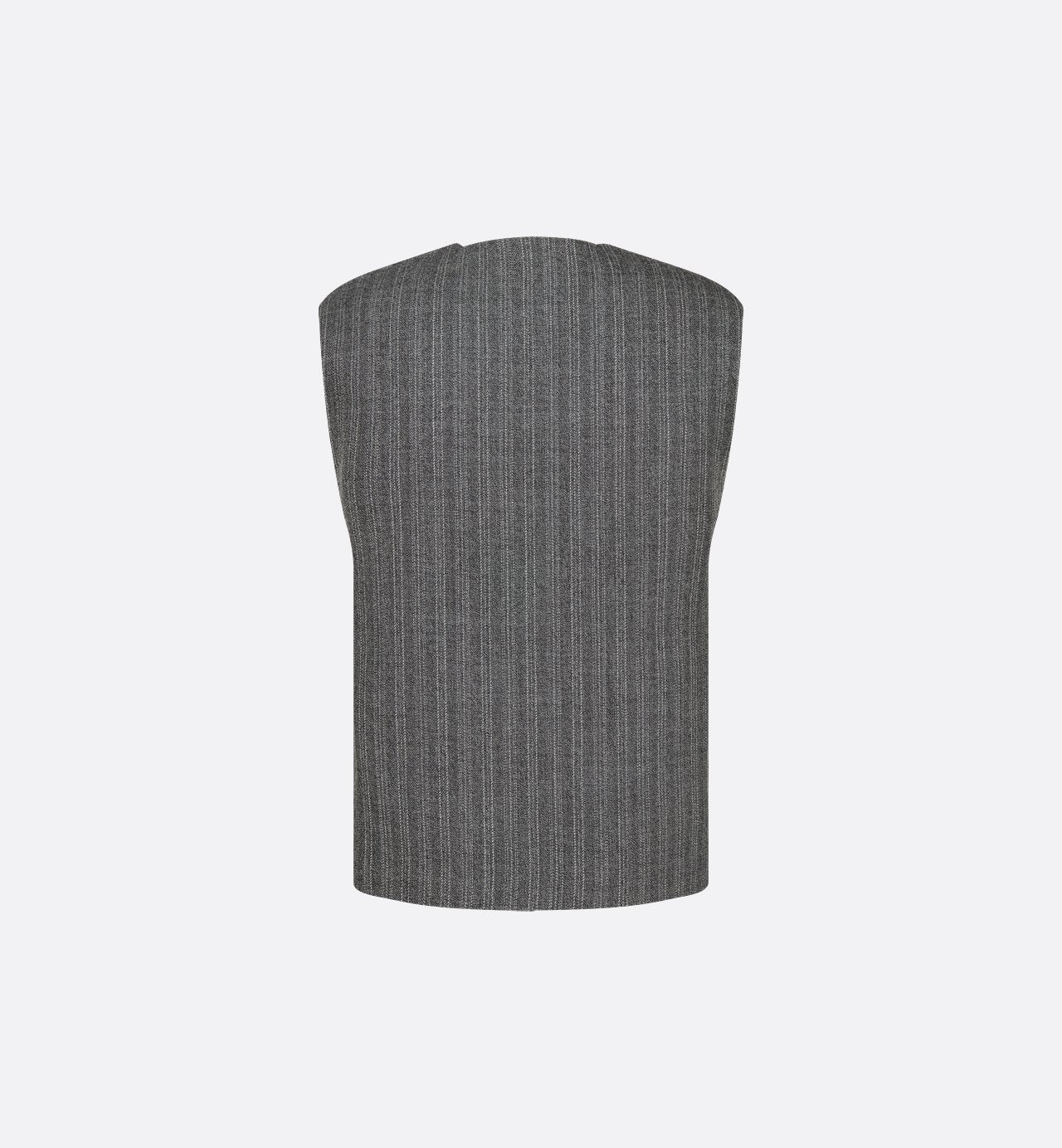 Sleeveless Top With Slit Gray Striped Virgin Wool Twill