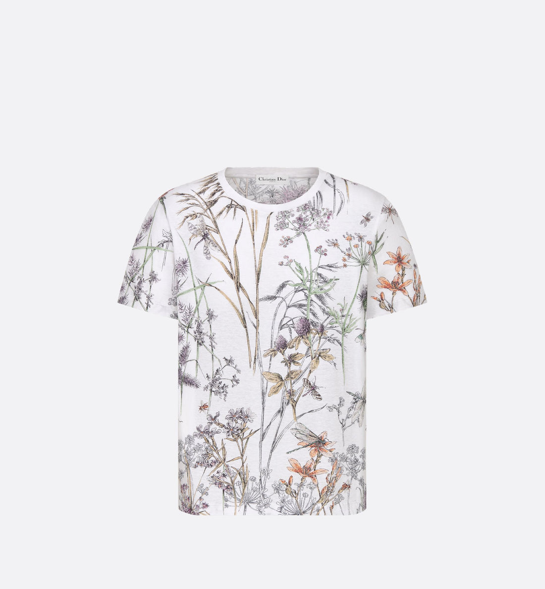 T-Shirt White Cotton And Linen Jersey With Multicolor Dior Herbarium Motif