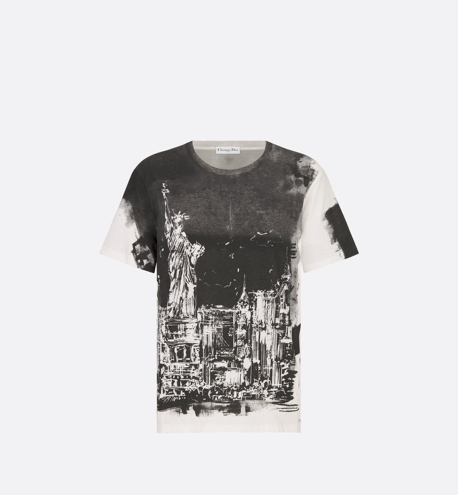 T Shirt Black And White Cotton And Linen Jersey With New York Motif