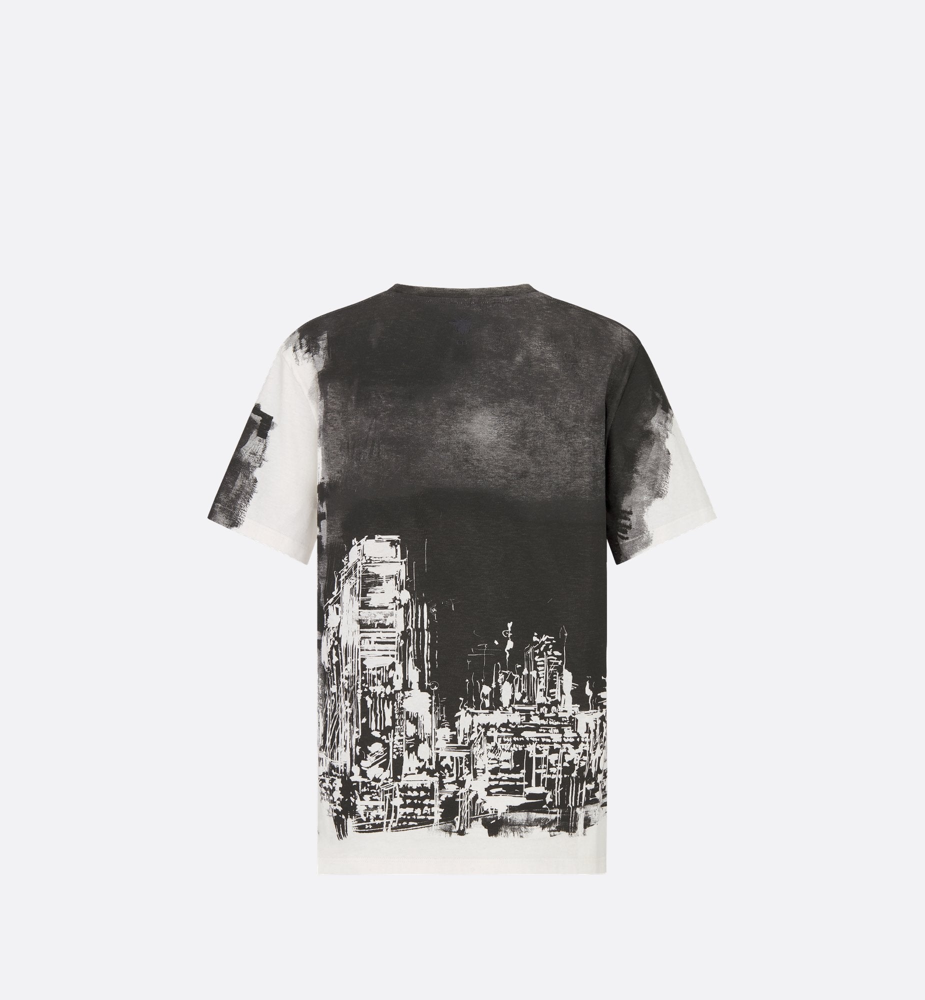 T-Shirt Black And White Cotton And Linen Jersey With New York Motif