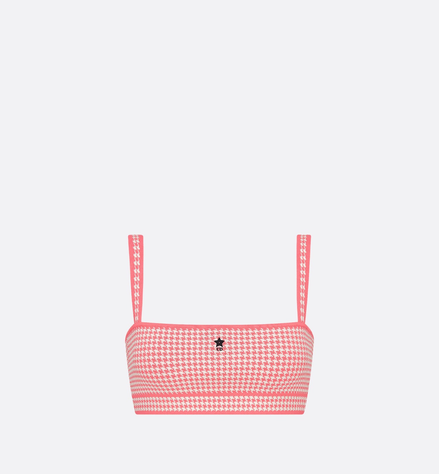 Dioriviera Cropped Top White And Candy Pink Houndstooth Technical Knit