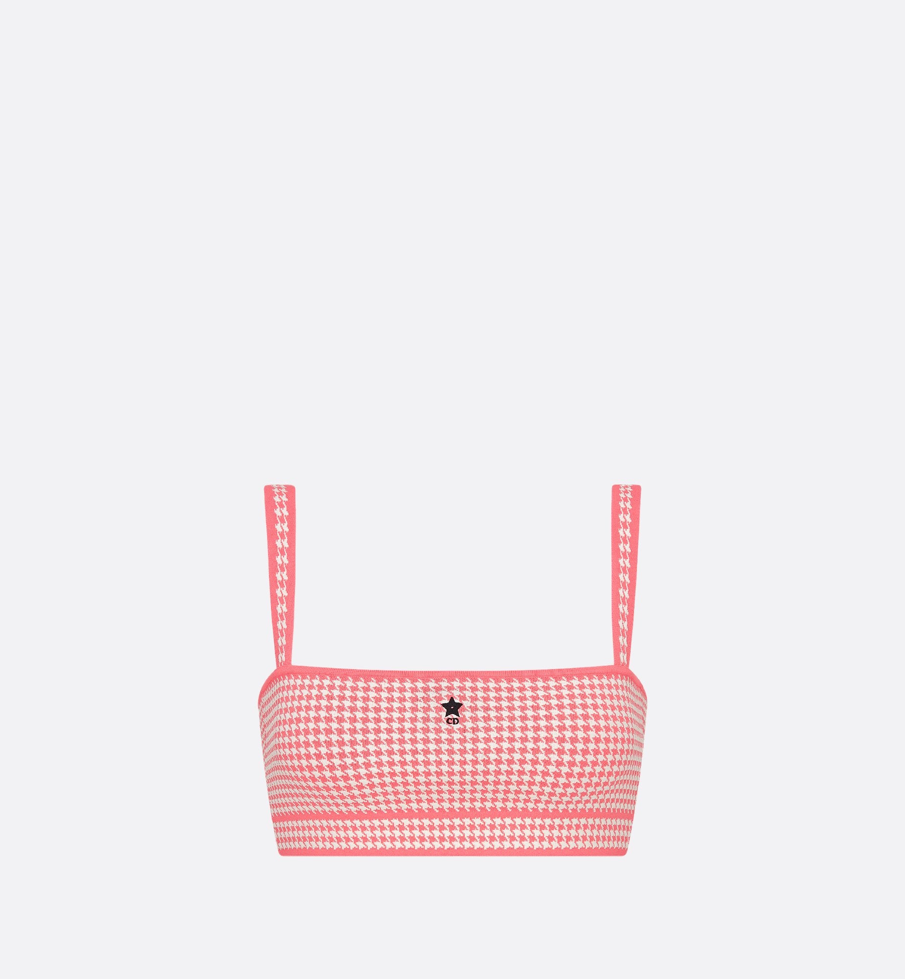 Dioriviera Cropped Top White And Candy Pink Houndstooth Technical Knit