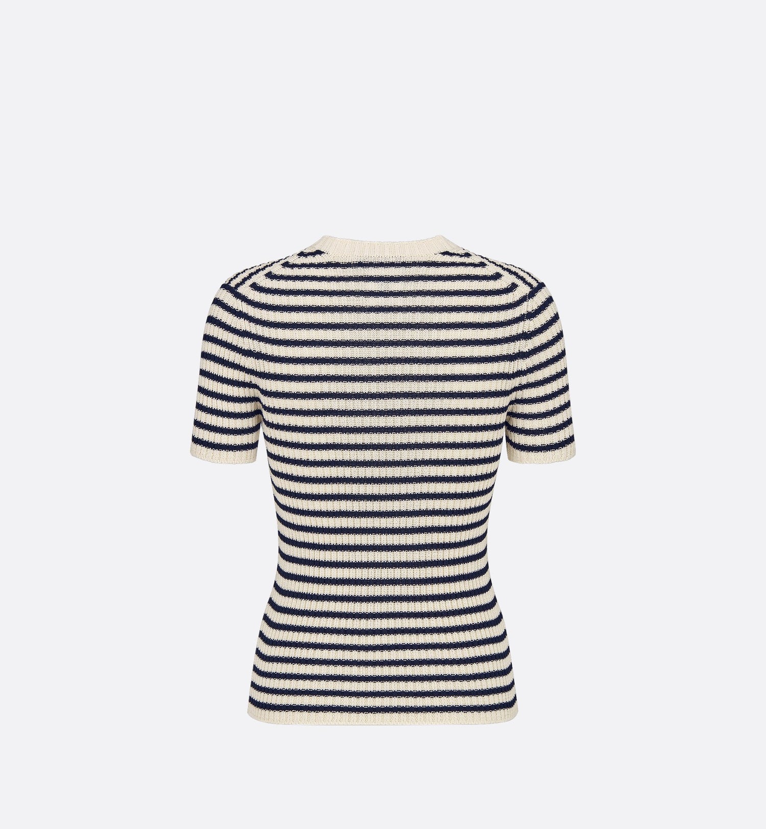 Dioriviera Short-Sleeved Sweater White And Navy Blue Cotton Ribbed Knit With Dior Marinière Motif