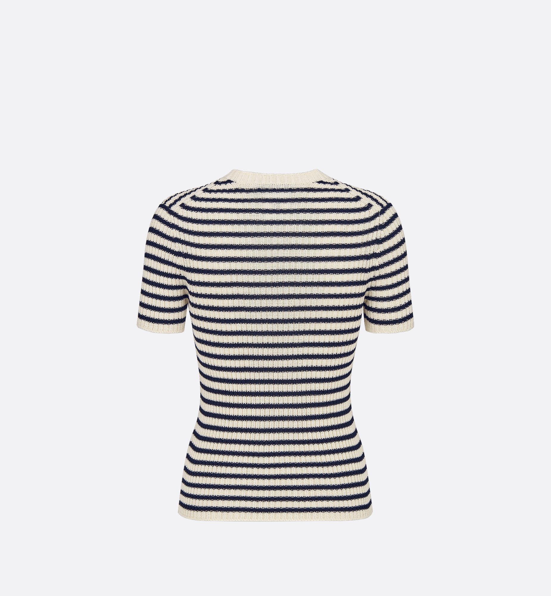 Dioriviera Short Sleeved Sweater White And Navy Blue Cotton Ribbed Knit With Dior Marinière Motif