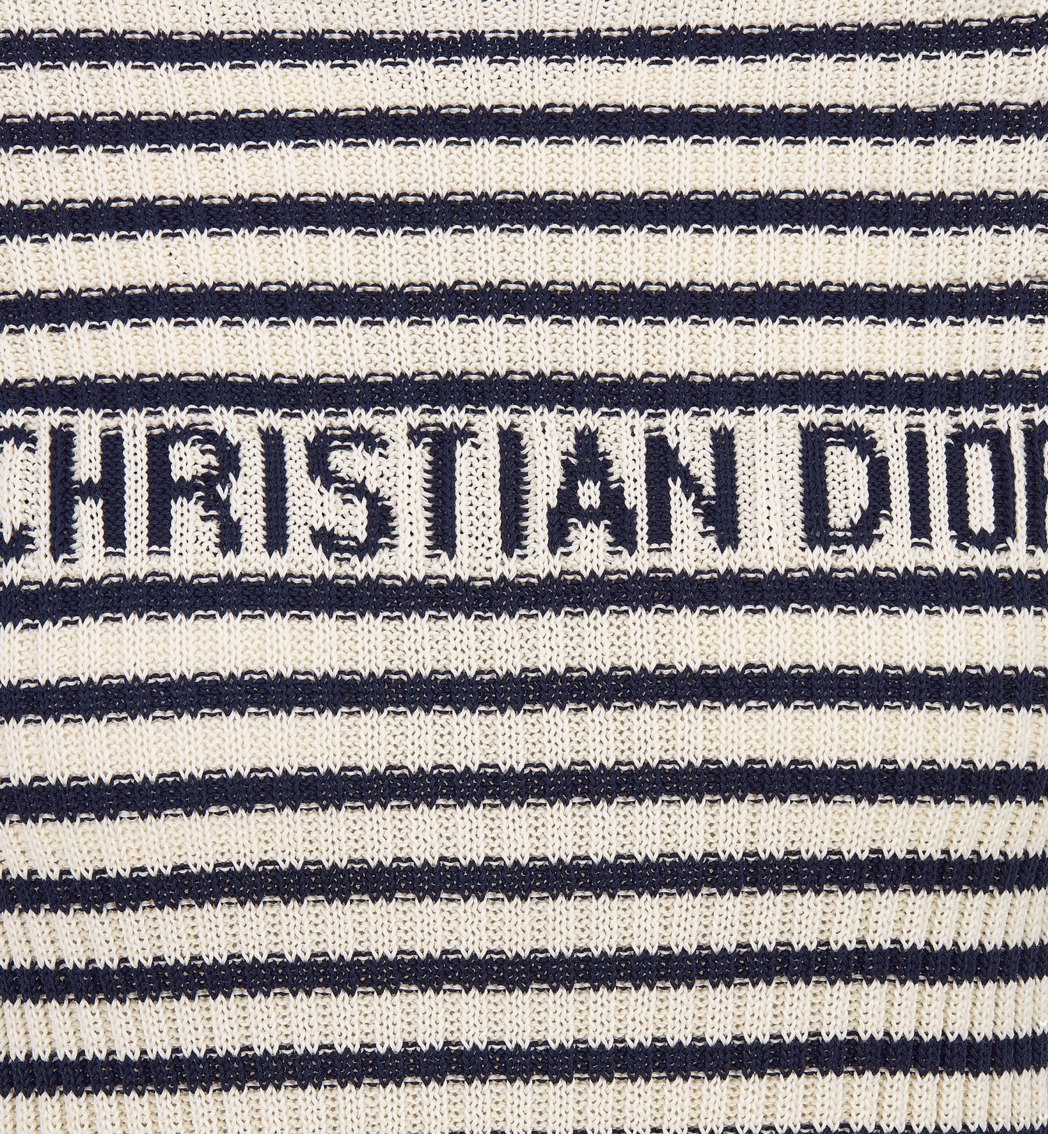 Dioriviera Short Sleeved Sweater White And Navy Blue Cotton Ribbed Knit With Dior Marinière Motif