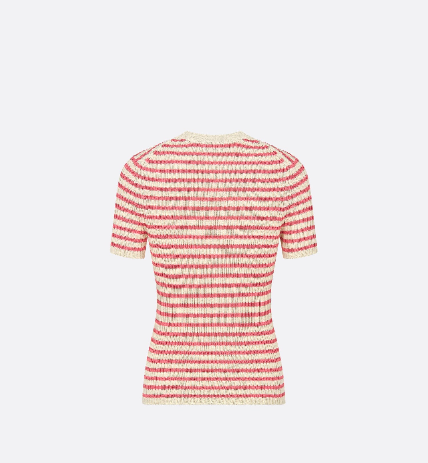 Dioriviera Short-Sleeved Sweater White And Candy Pink Cotton Ribbed Knit With Dior Marinière Motif