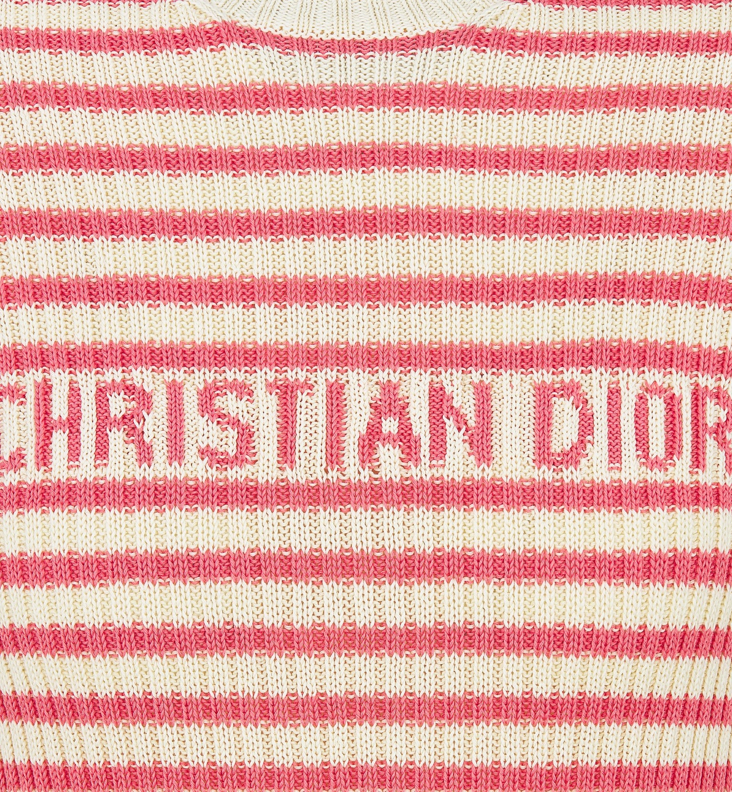 Dioriviera Short-Sleeved Sweater White And Candy Pink Cotton Ribbed Knit With Dior Marinière Motif