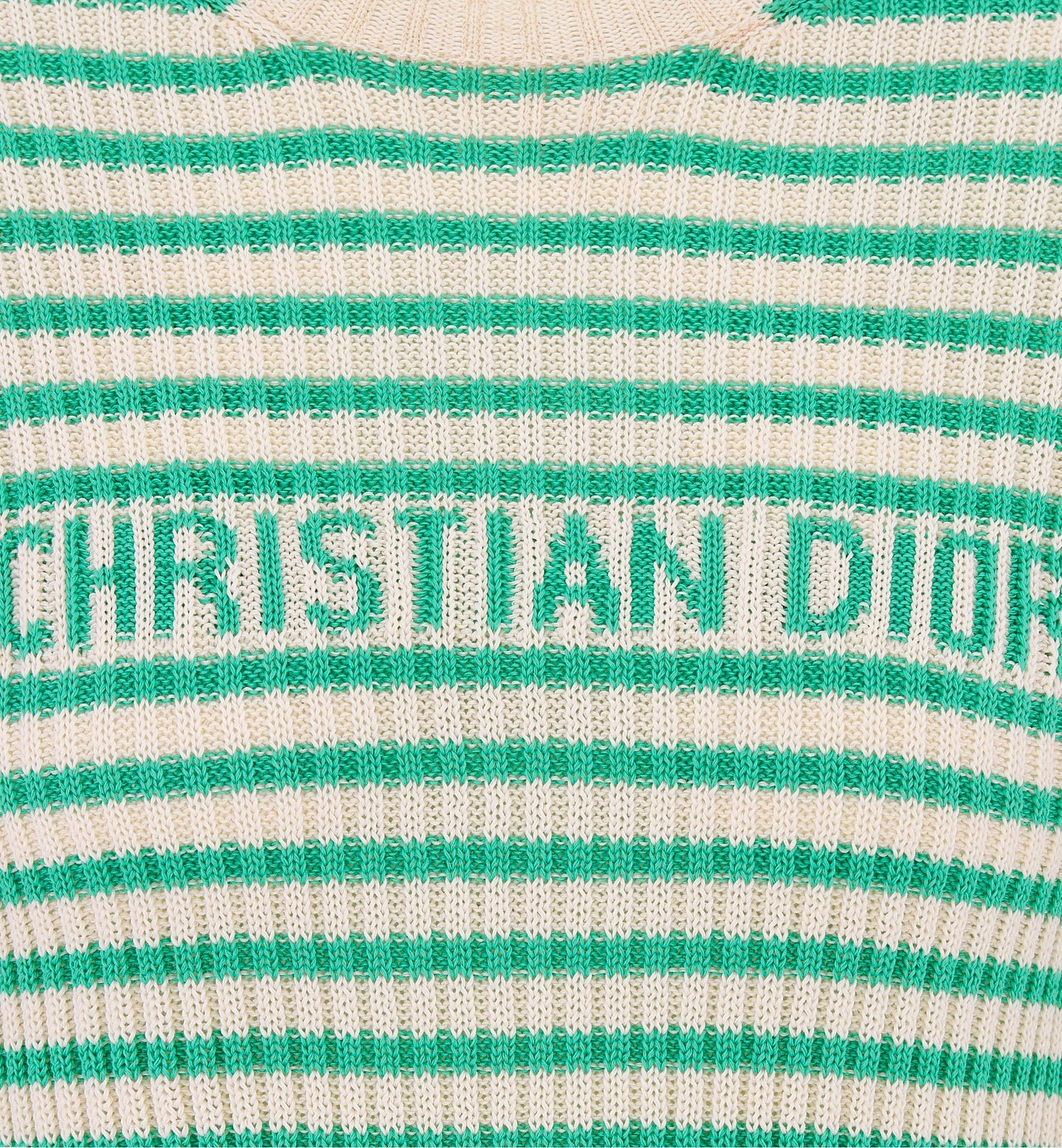 Dioriviera Short-Sleeved Sweater White And Aquamarina Cotton Ribbed Knit With Dior Marinière Motif