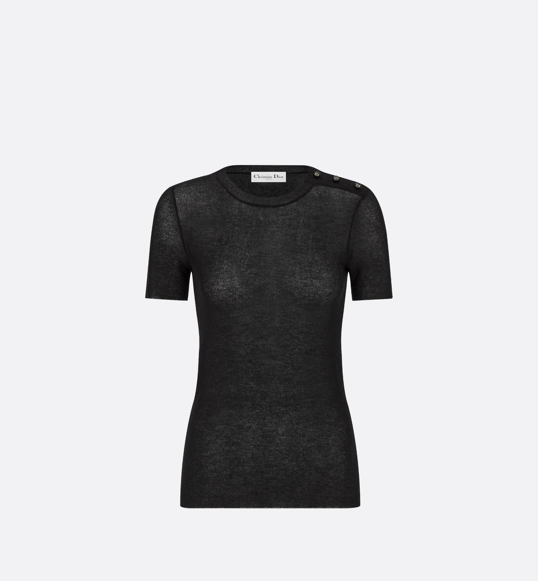 Short-Sleeved Sweater Black Cotton Blend Knit