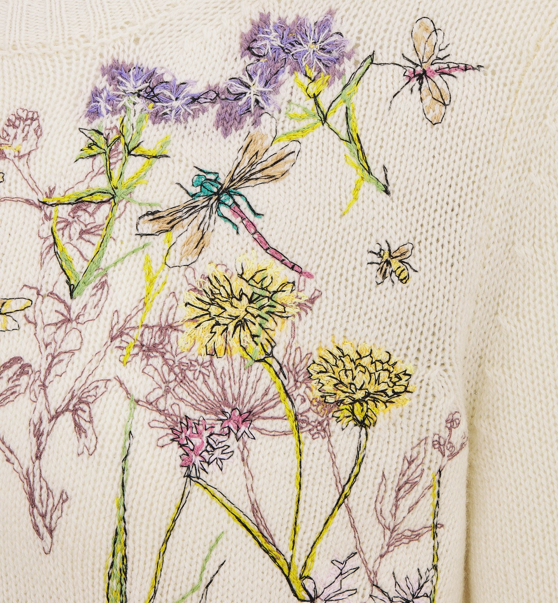 Embroidered Sweater White Cashmere Knit With Multicolor Dior Herbarium Motif