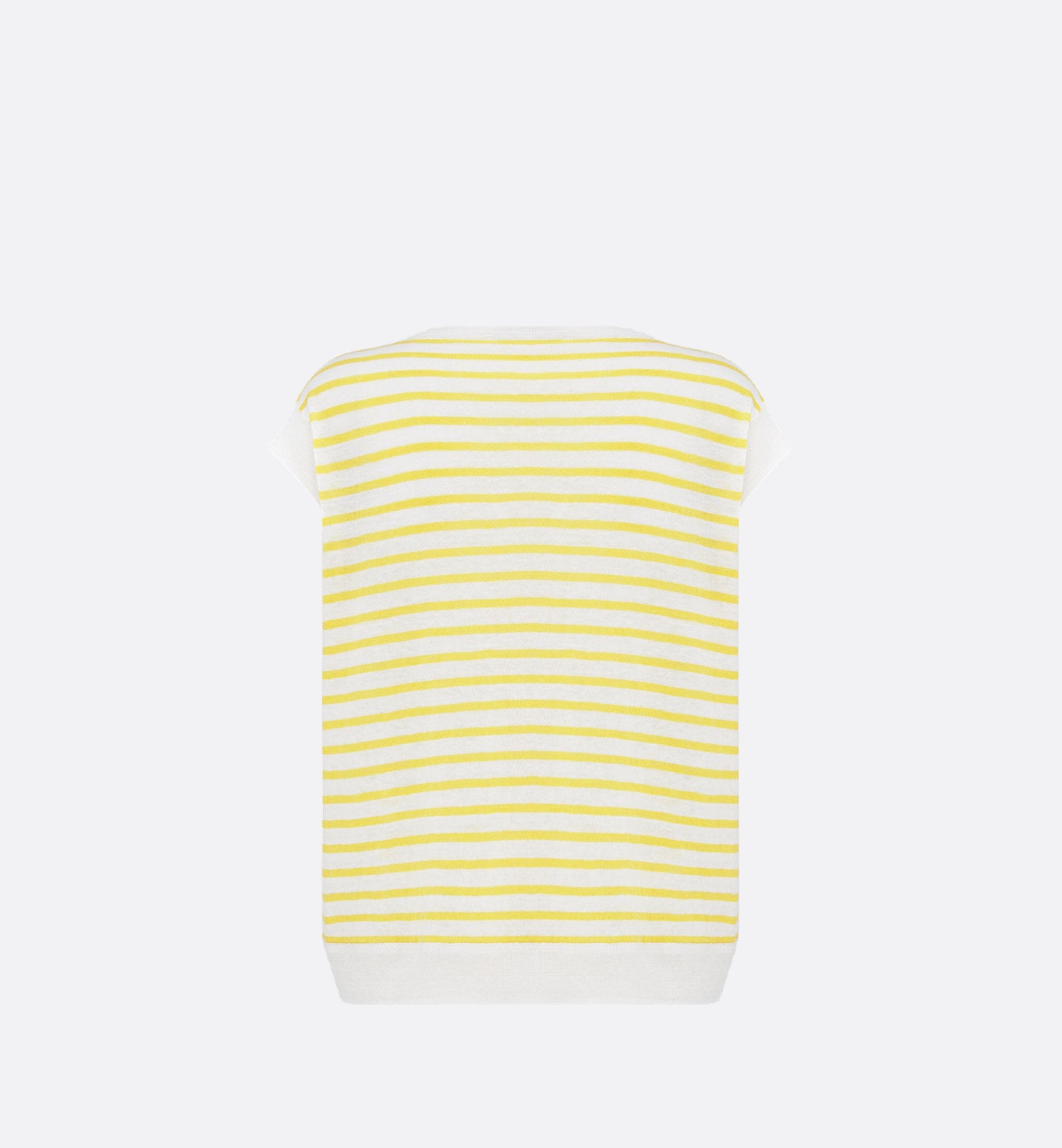 Dioriviera Sleeveless Sweater White And Lemon Yellow Linen, Cashmere And Silk Knit With Dior Marinière Motif