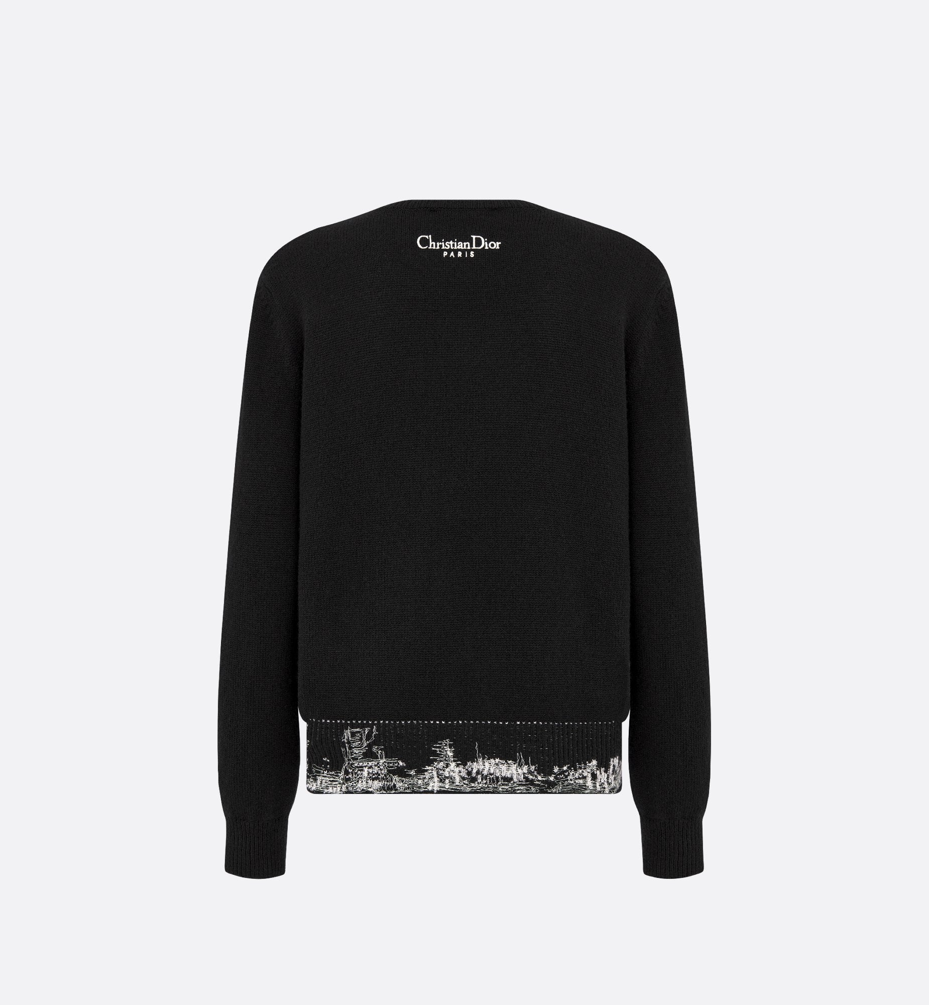 Embroidered Sweater Black And White Cashmere And Silk Knit With Paris Motif