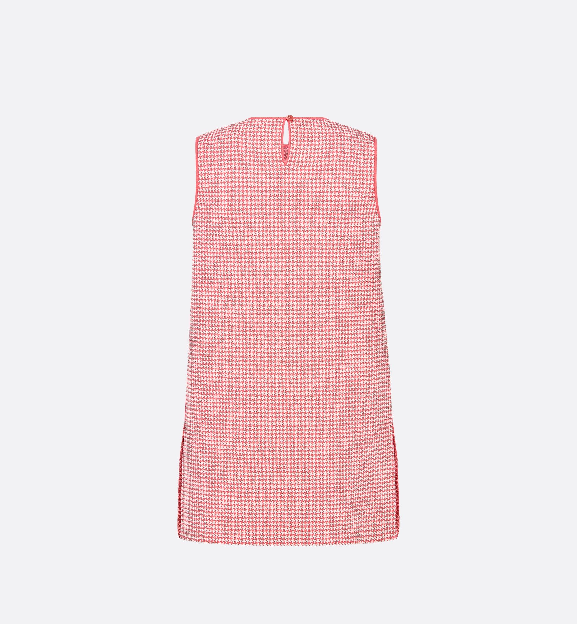 Dioriviera Short Straight Dress White And Candy Pink Houndstooth Technical Knit