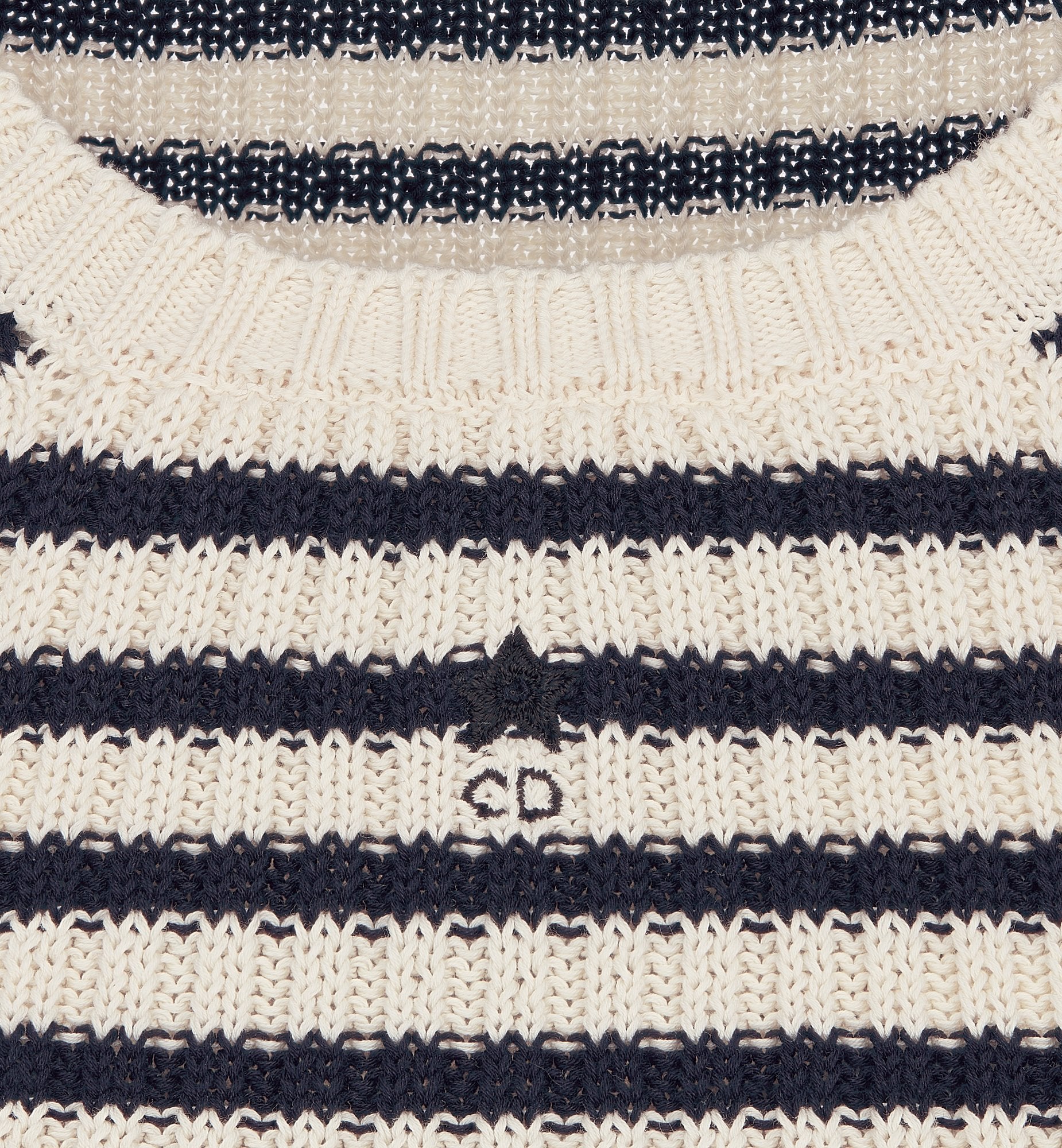 Dioriviera Twinset White And Navy Blue Cotton Ribbed Knit With Dior Marinière Motif