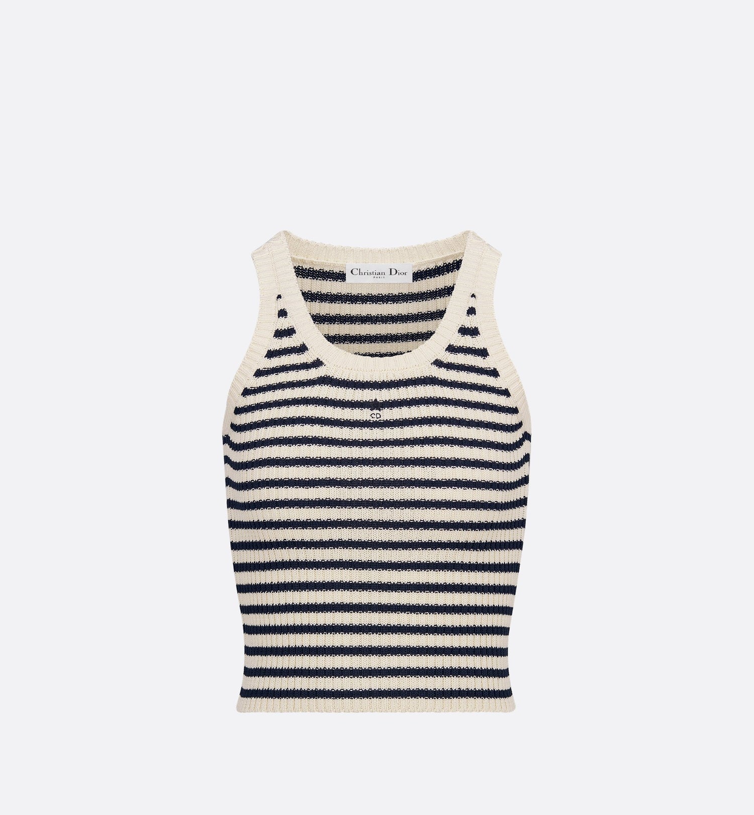 Dioriviera Twinset White And Navy Blue Cotton Ribbed Knit With Dior Marinière Motif