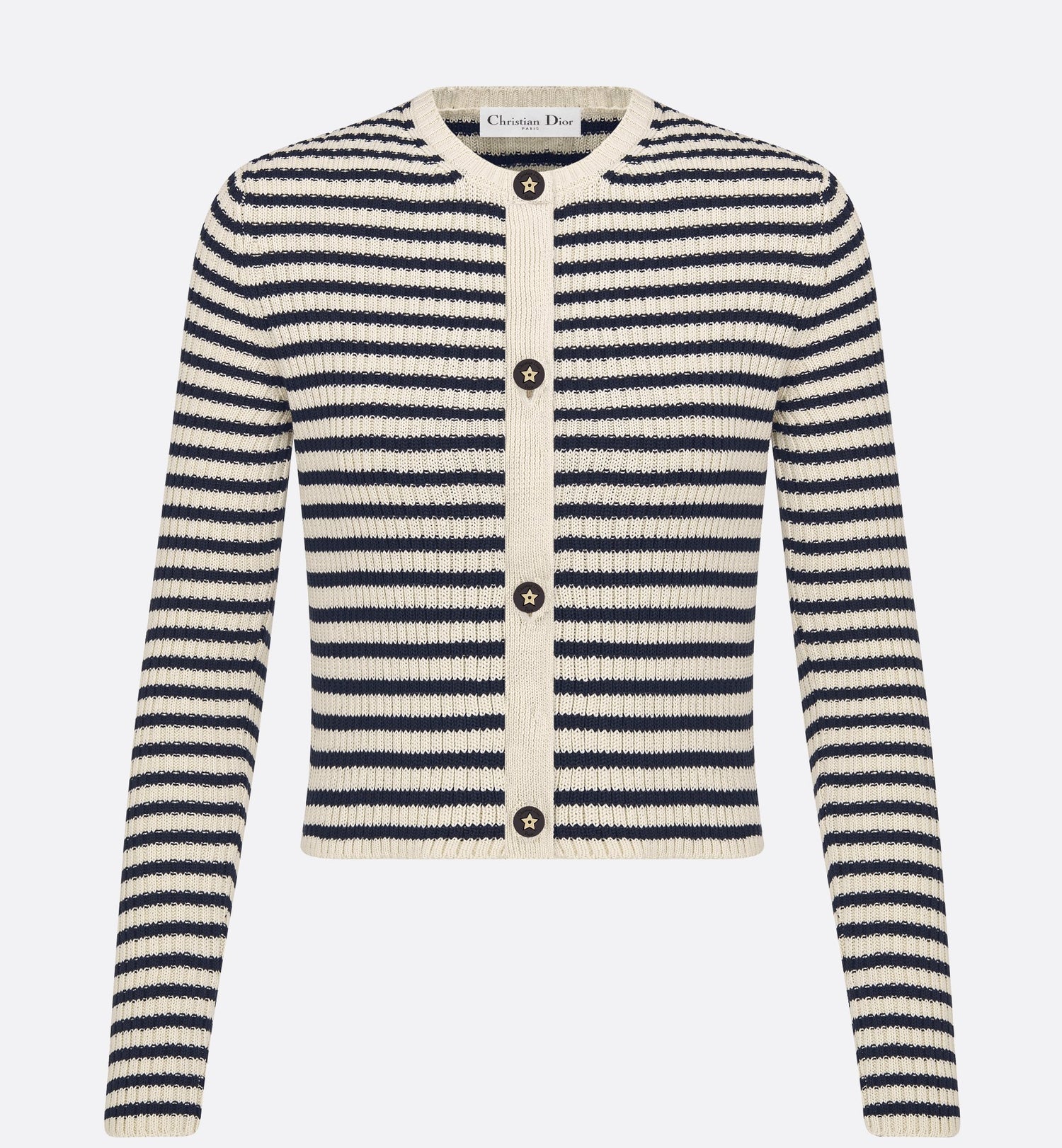 Dioriviera Twinset White And Navy Blue Cotton Ribbed Knit With Dior Marinière Motif