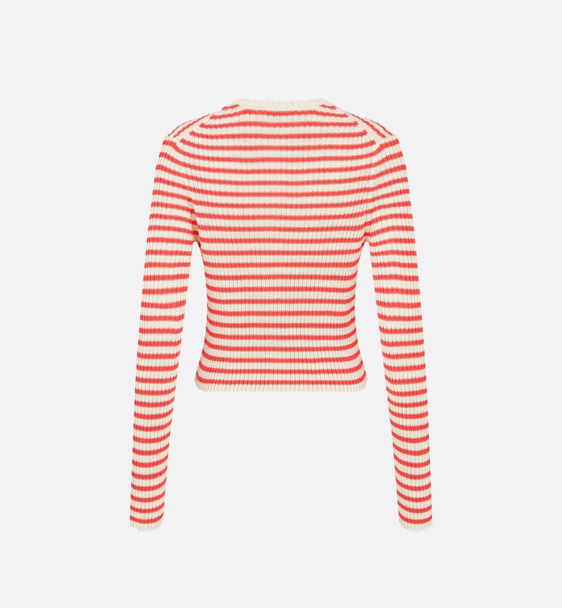 Dioriviera Twinset White And Coral Cotton Ribbed Knit With Dior Marinière Motif