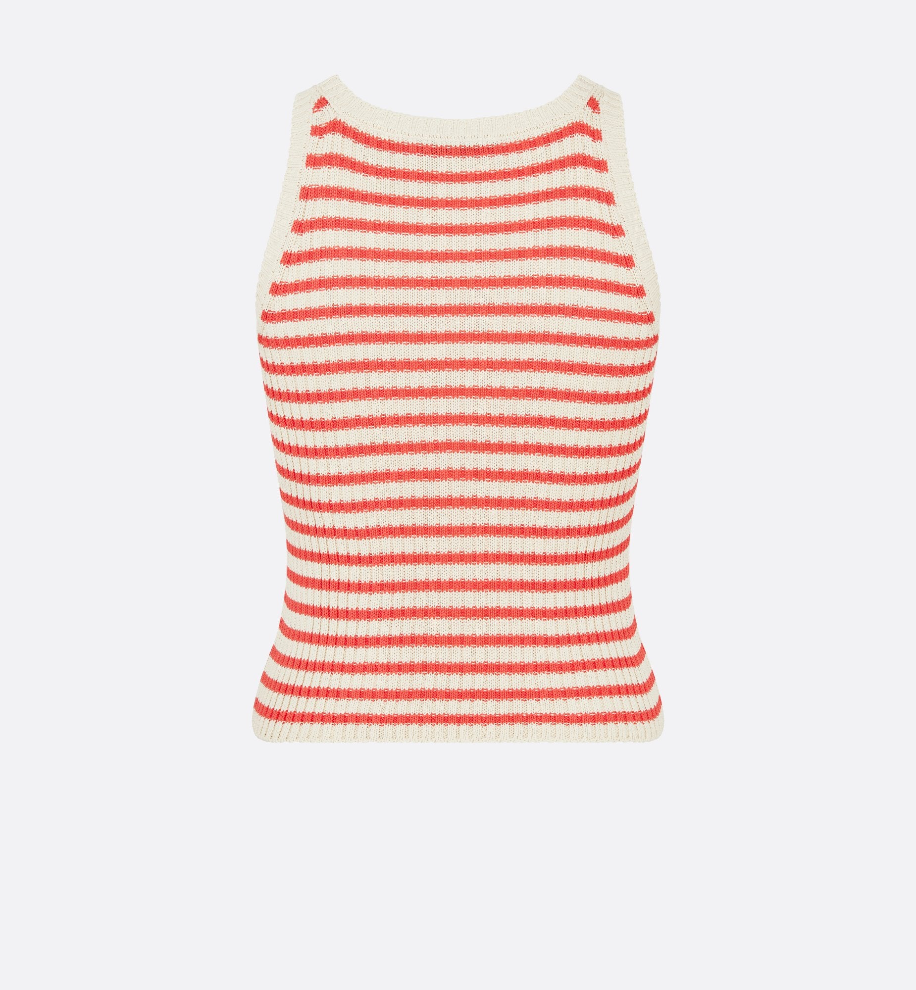 Dioriviera Twinset White And Coral Cotton Ribbed Knit With Dior Marinière Motif