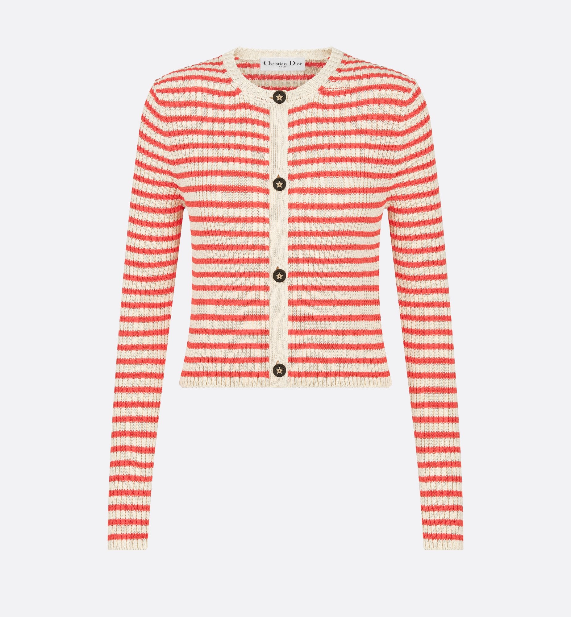 Dioriviera Twinset White And Coral Cotton Ribbed Knit With Dior Marinière Motif