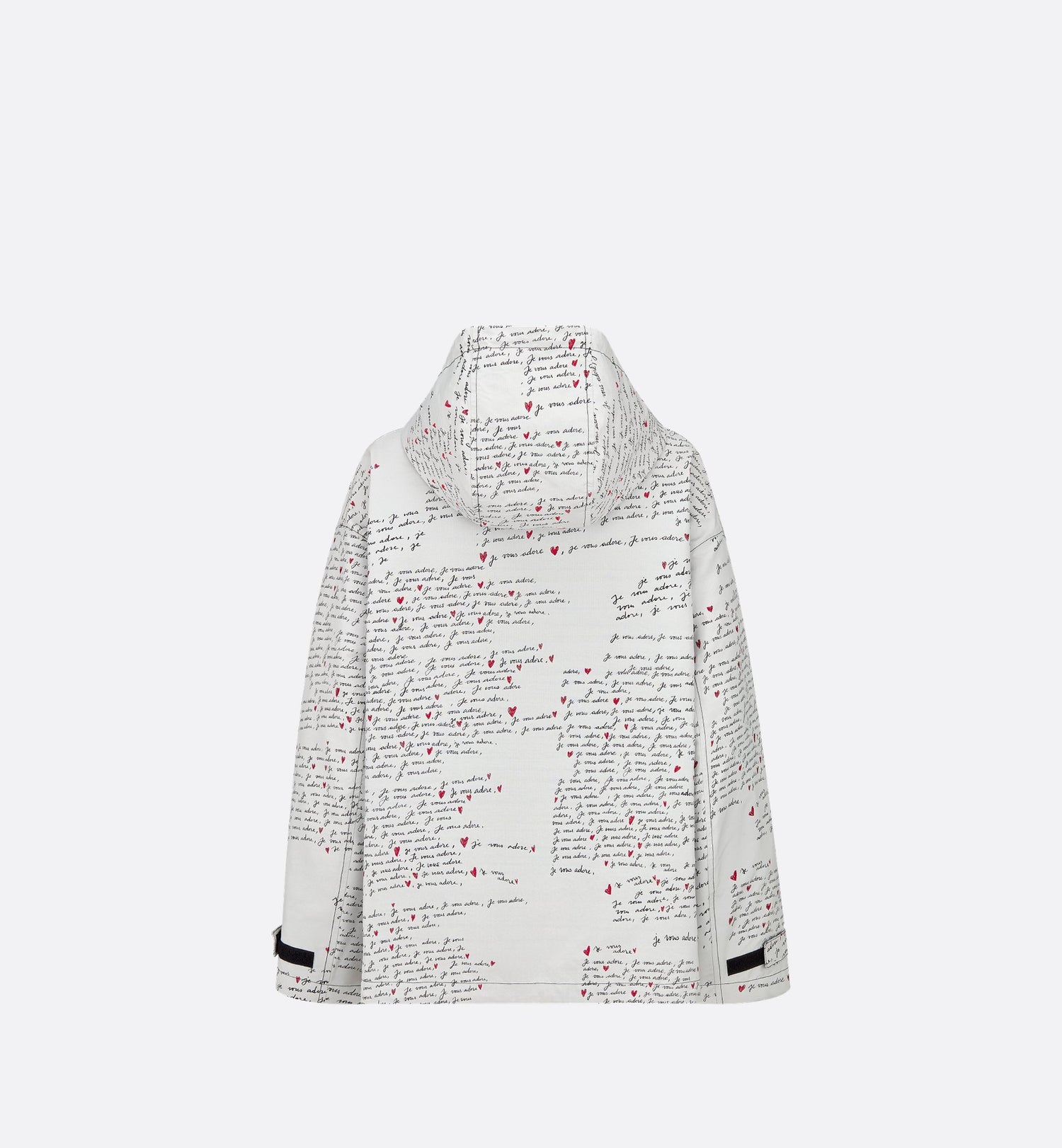 Dioramour Hooded Anorak White Technical Taffeta Jacquard With Black And Red Je Vous Adore Motif