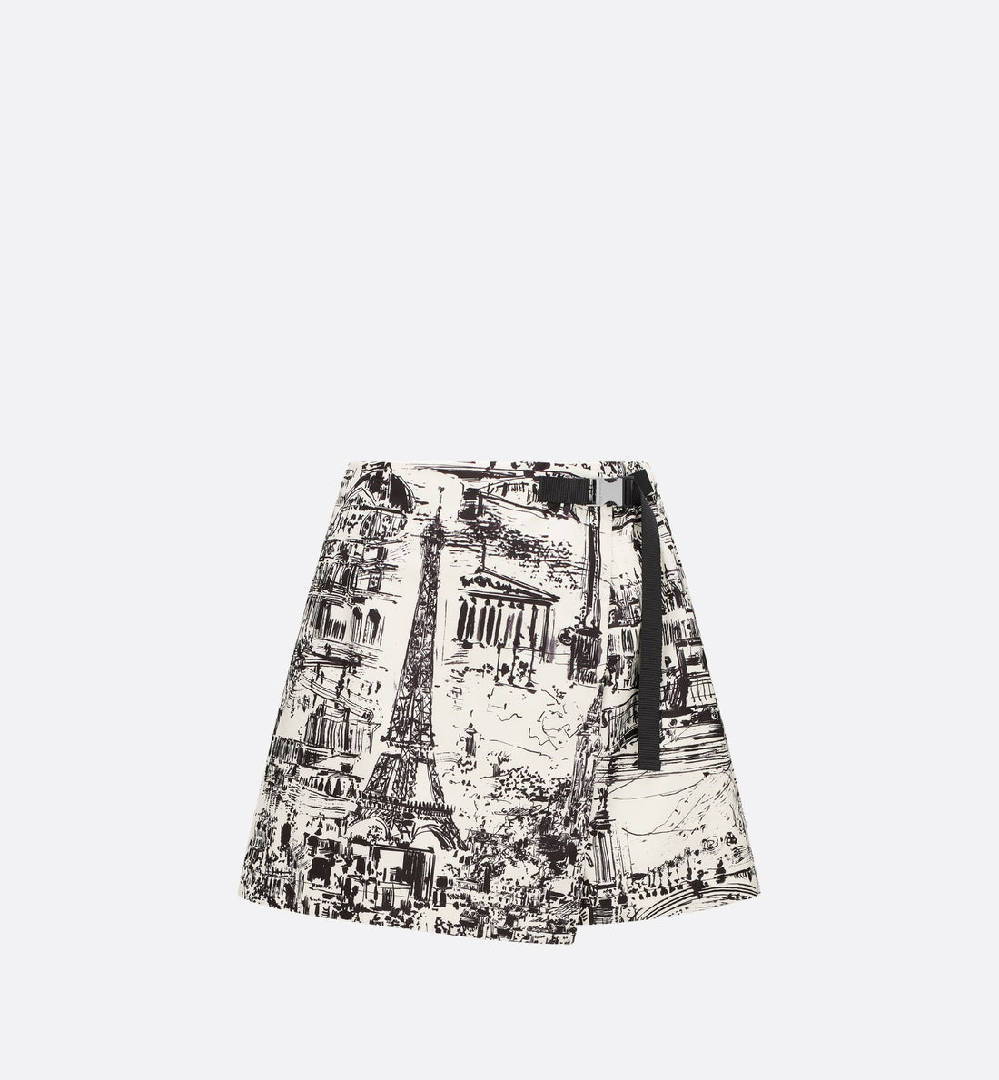 Skort White And Black Technical Taffeta Jacquard With Paris Allover Motif