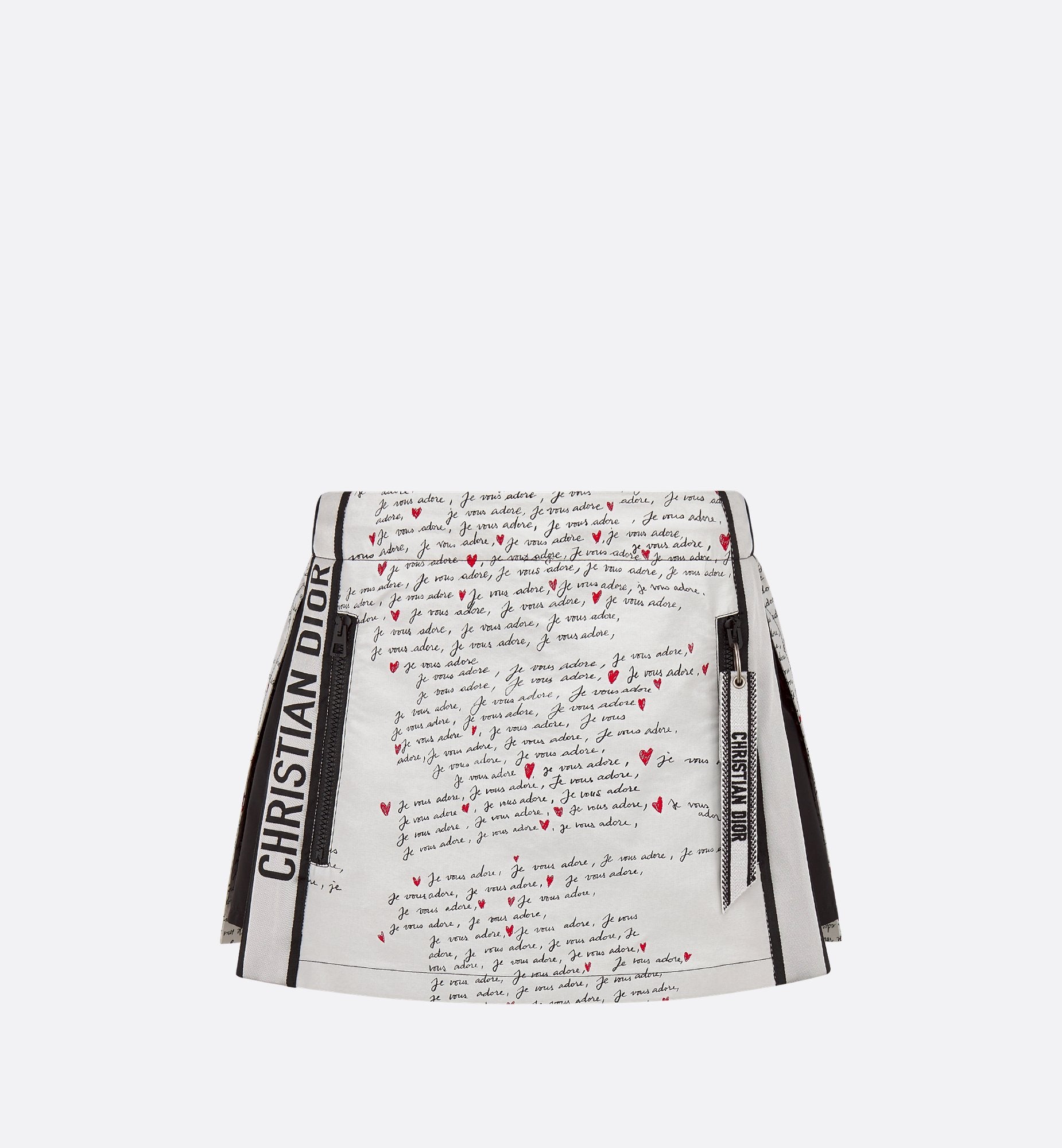 Dioramour Skort White Technical Taffeta Jacquard With Black And Red Je Vous Adore Motif