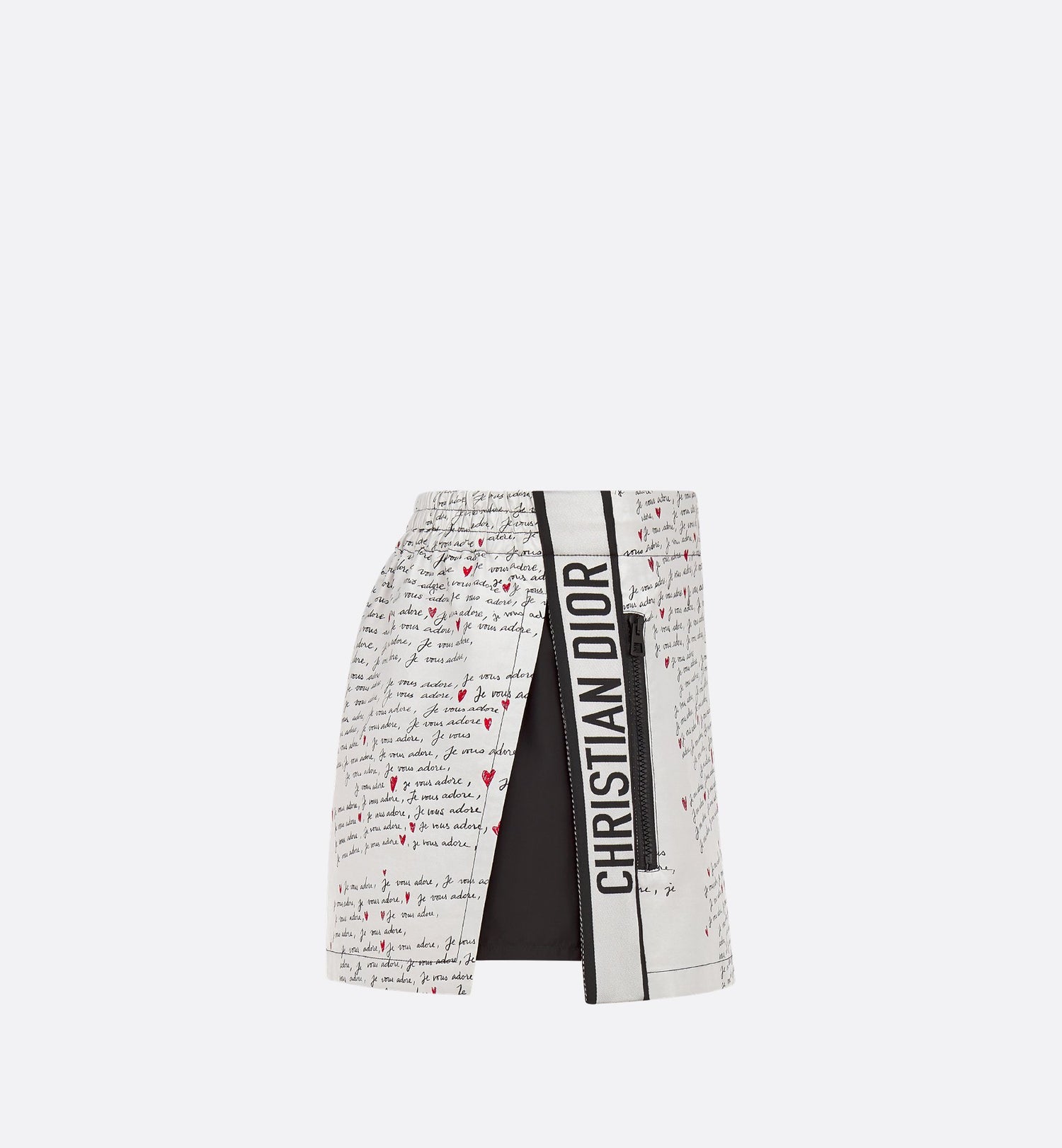 Dioramour Skort White Technical Taffeta Jacquard With Black And Red Je Vous Adore Motif