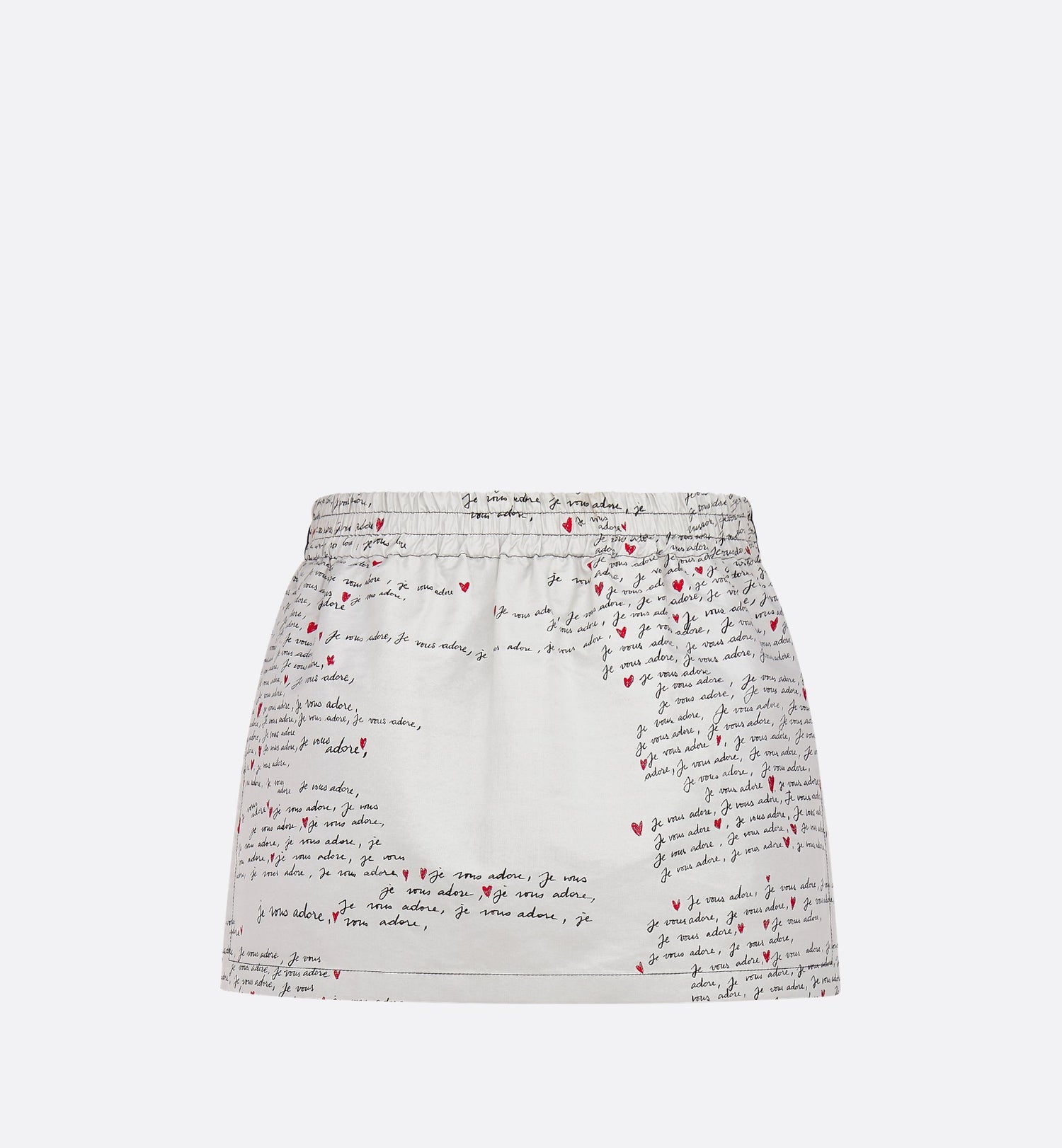 Dioramour Skort White Technical Taffeta Jacquard With Black And Red Je Vous Adore Motif