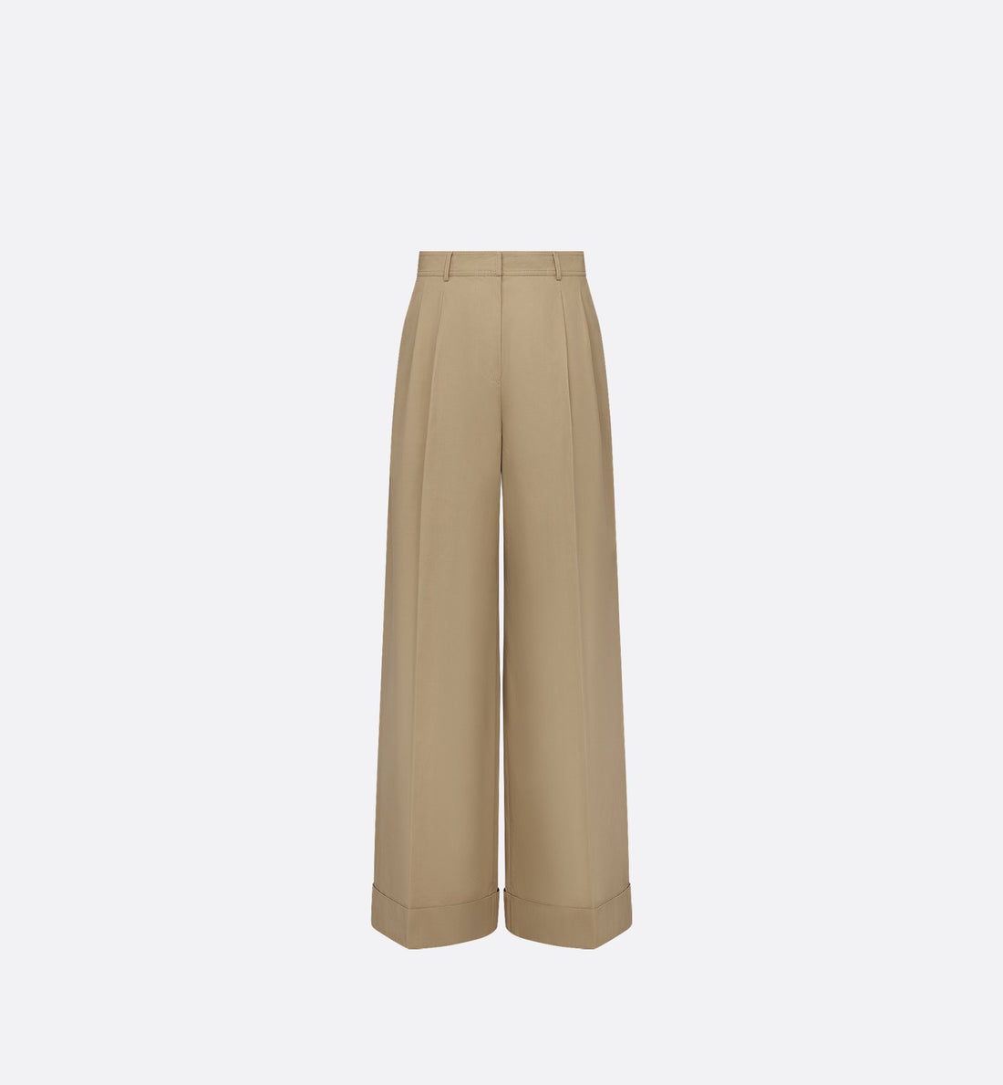 Wide Leg Pants Beige Cotton Gabardine