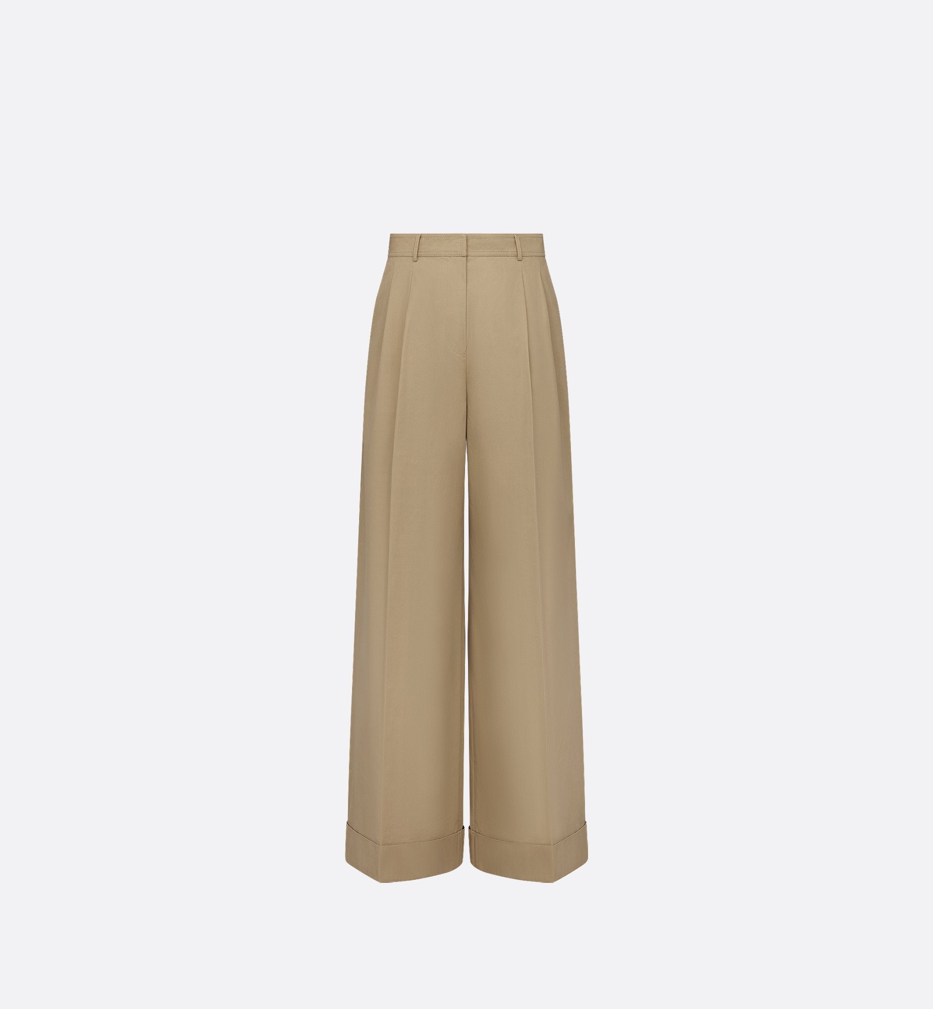 Wide-Leg Pants Beige Cotton Gabardine