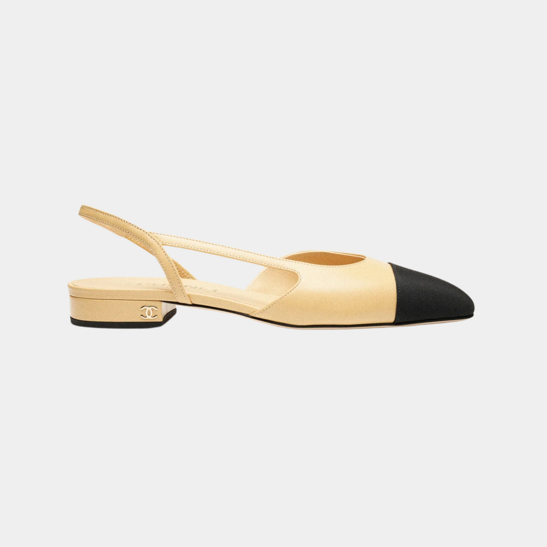 Low Slingback -  Goatskin &amp; Grosgrain - Beige &amp; Black