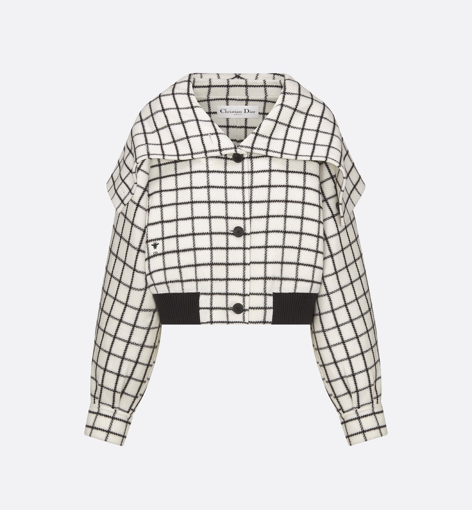 Bomber Jacket With Oversized Collar White And Black Double-Sided Check&