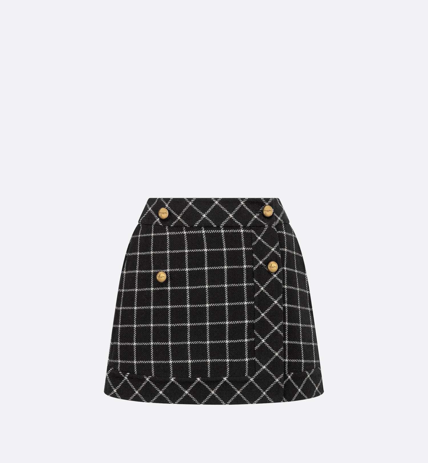 Wrap Miniskirt Black And White Double-Sided Check&