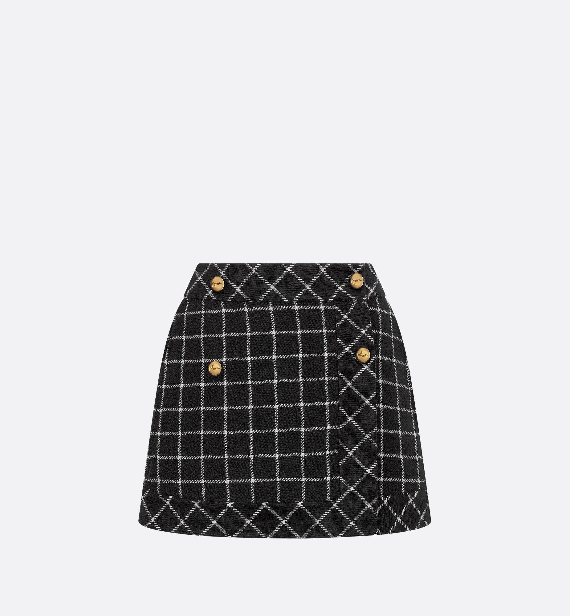 Wrap Miniskirt Black And White Double-Sided Check&