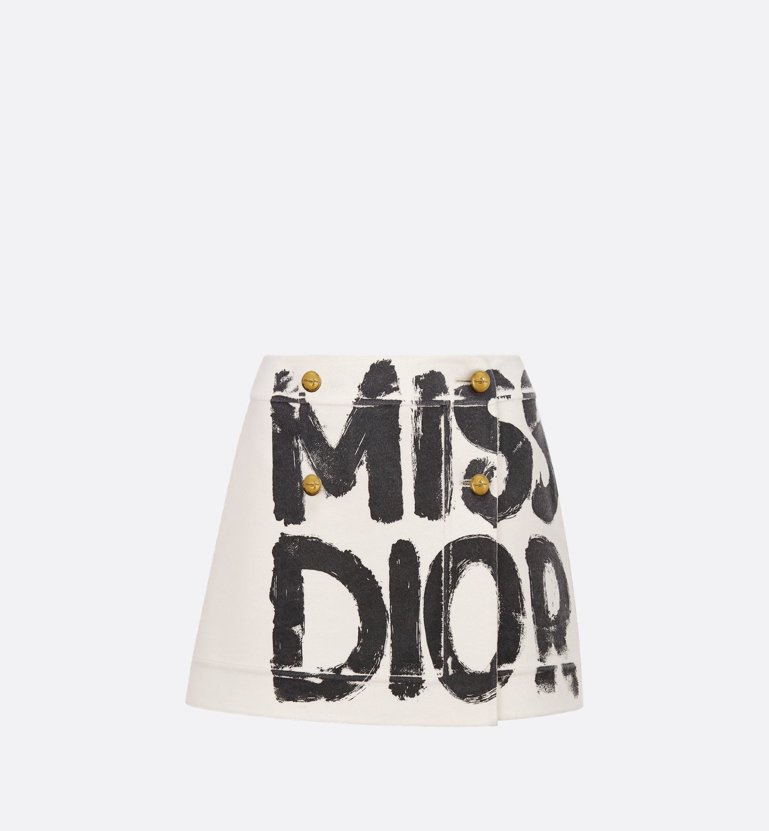 Wrap Miniskirt White Double-Sided Virgin Wool And Rabbit Hair Blend Felt With Navy Blue Miss Dior Graffiti Motif