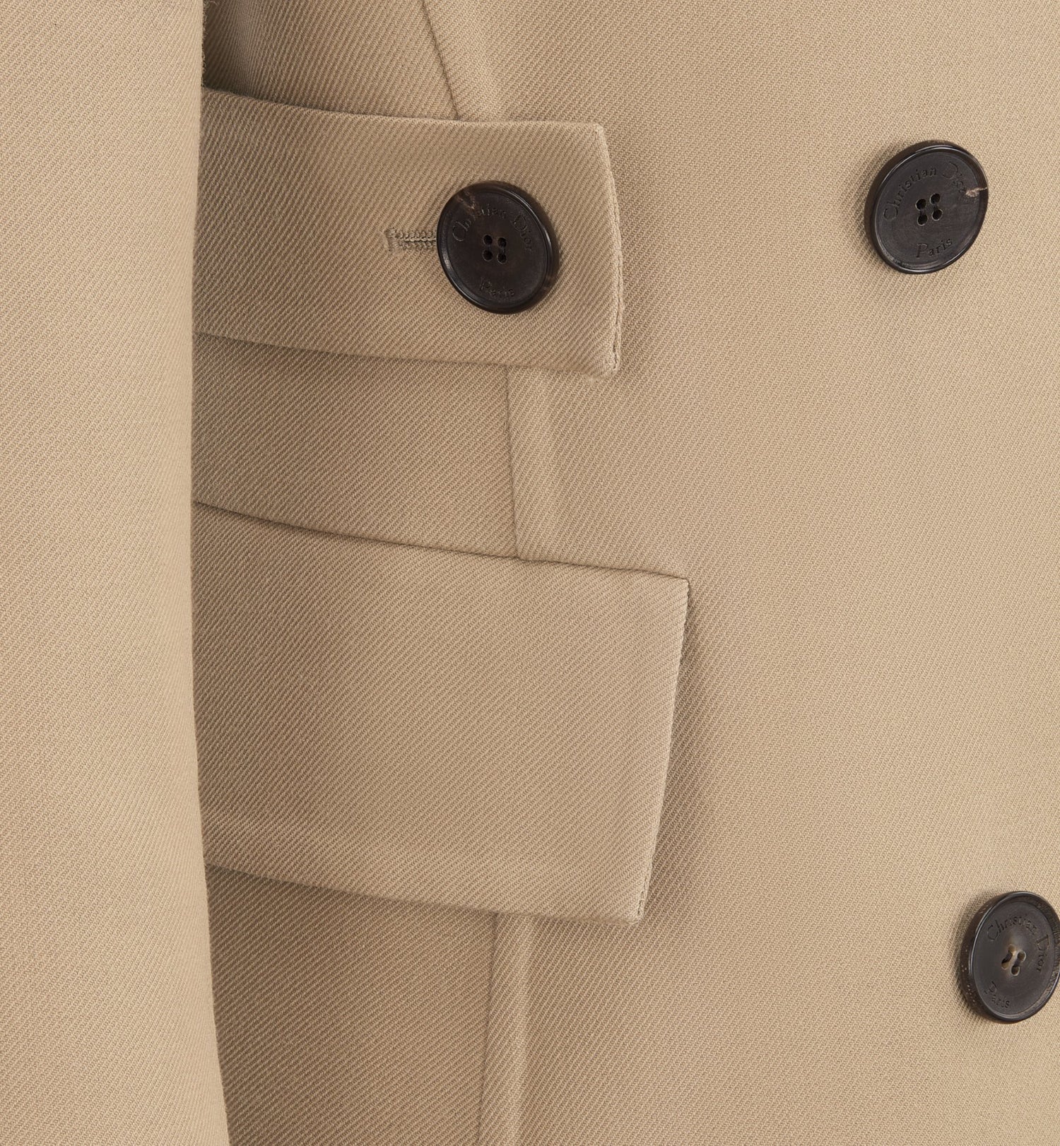 Fitted Jacket Beige Double Breasted Virgin Wool And Silk Gabardine