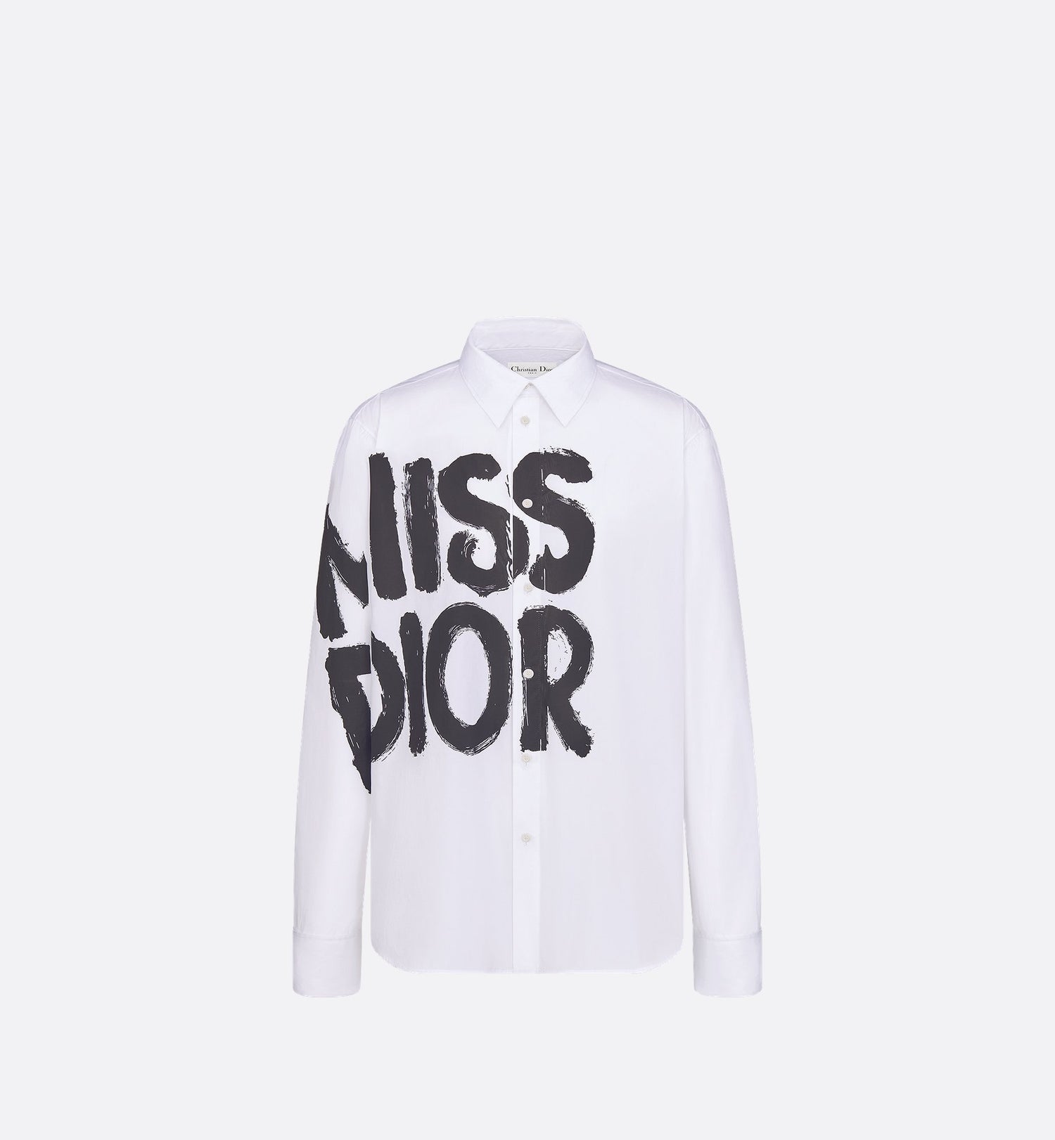 Blouse White Cotton And Silk Poplin With Black Miss Dior Graffiti Motif