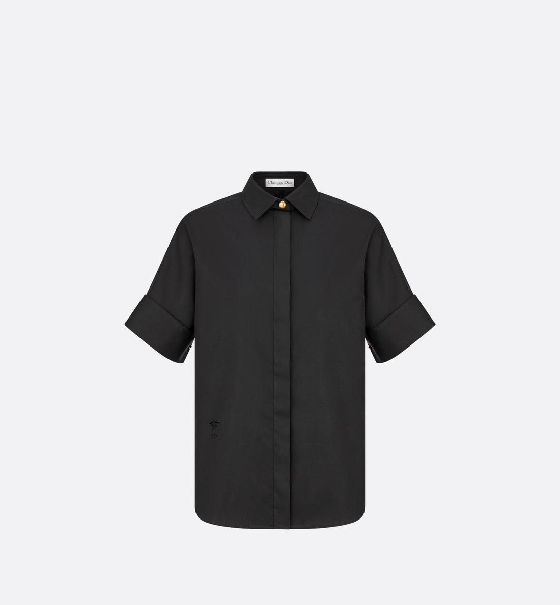 Short Sleeved Blouse Black Cotton Poplin