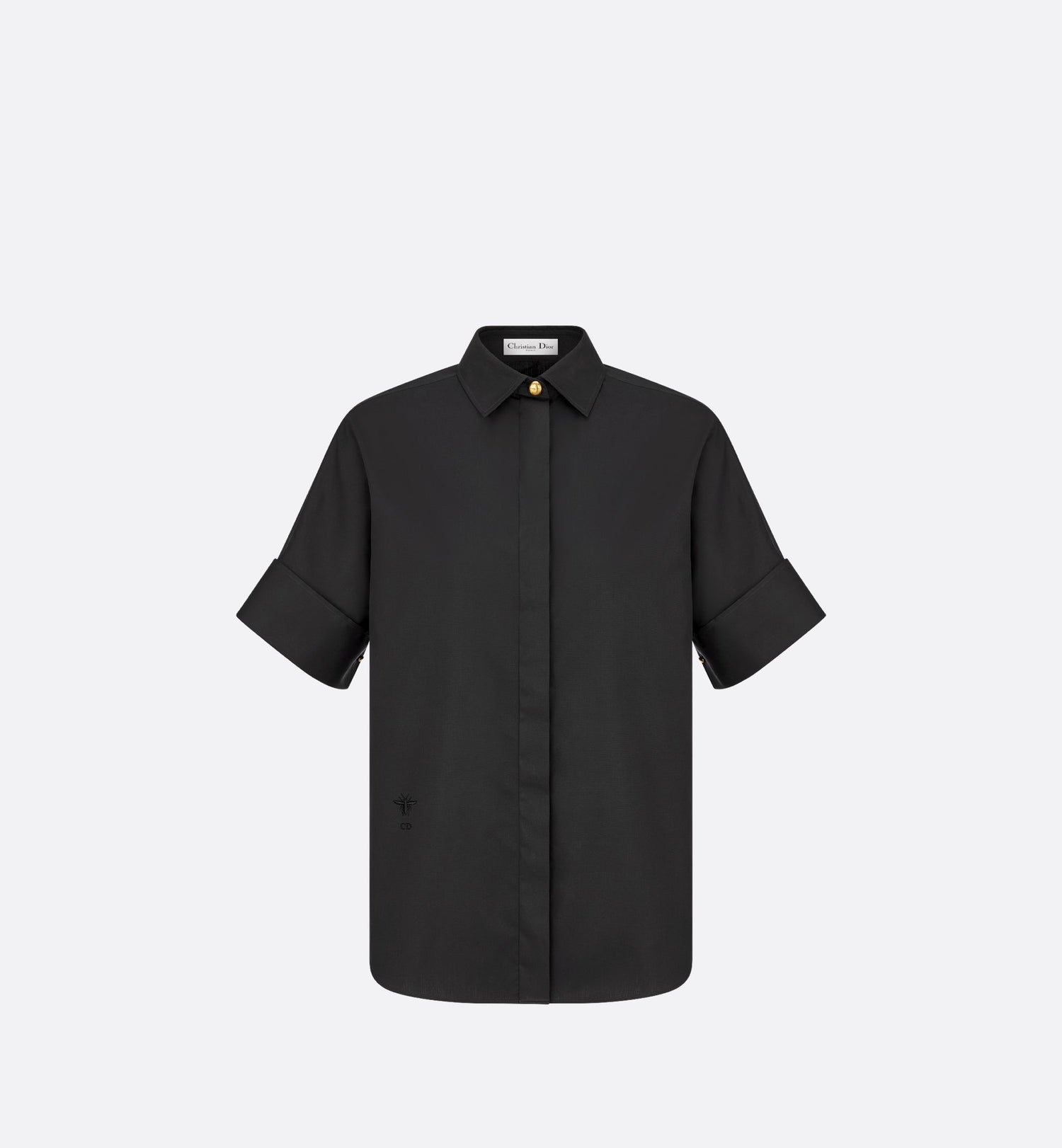 Short Sleeved Blouse Black Cotton Poplin