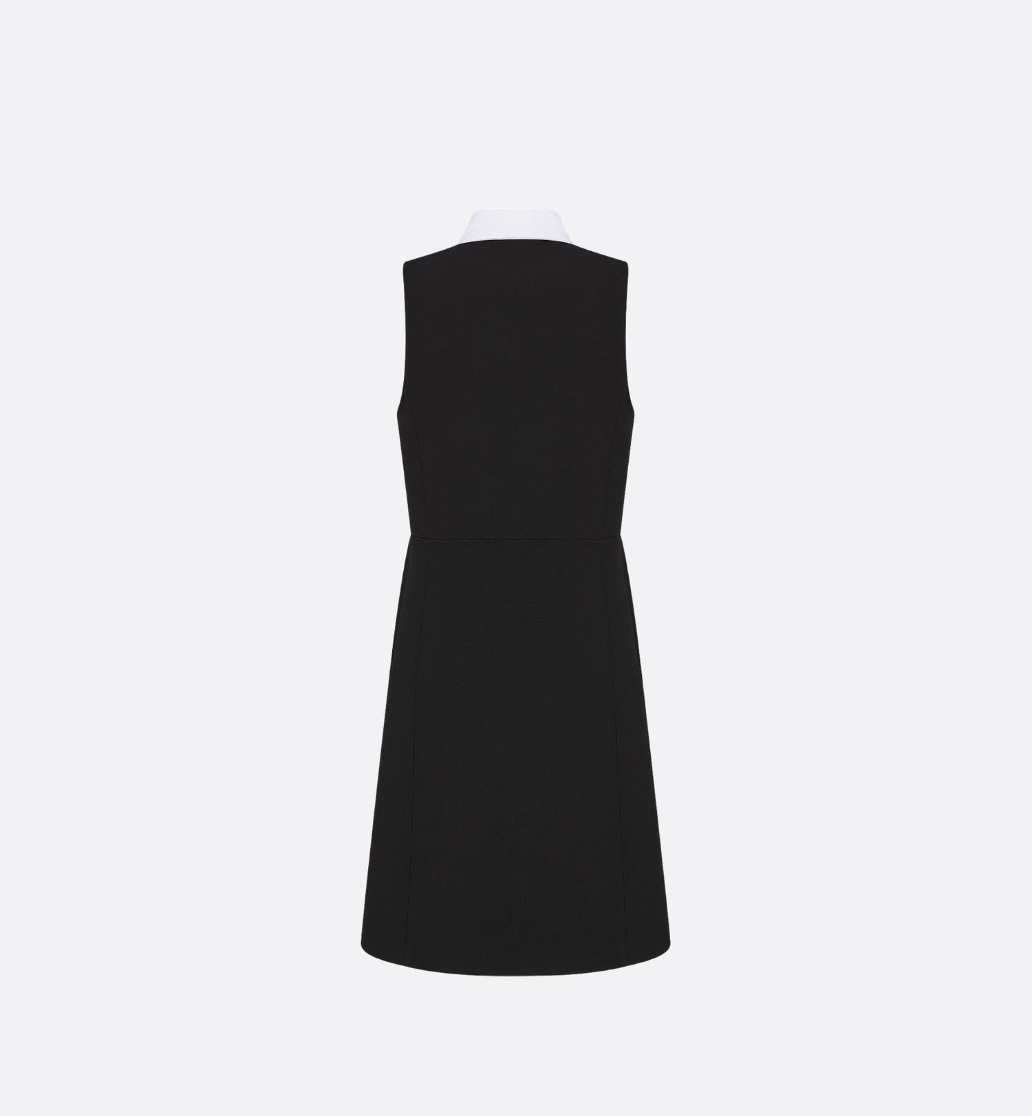 Dress With Spread Collar Black Double-Sided Virgin Wool Crepe And White Cotton Poplin